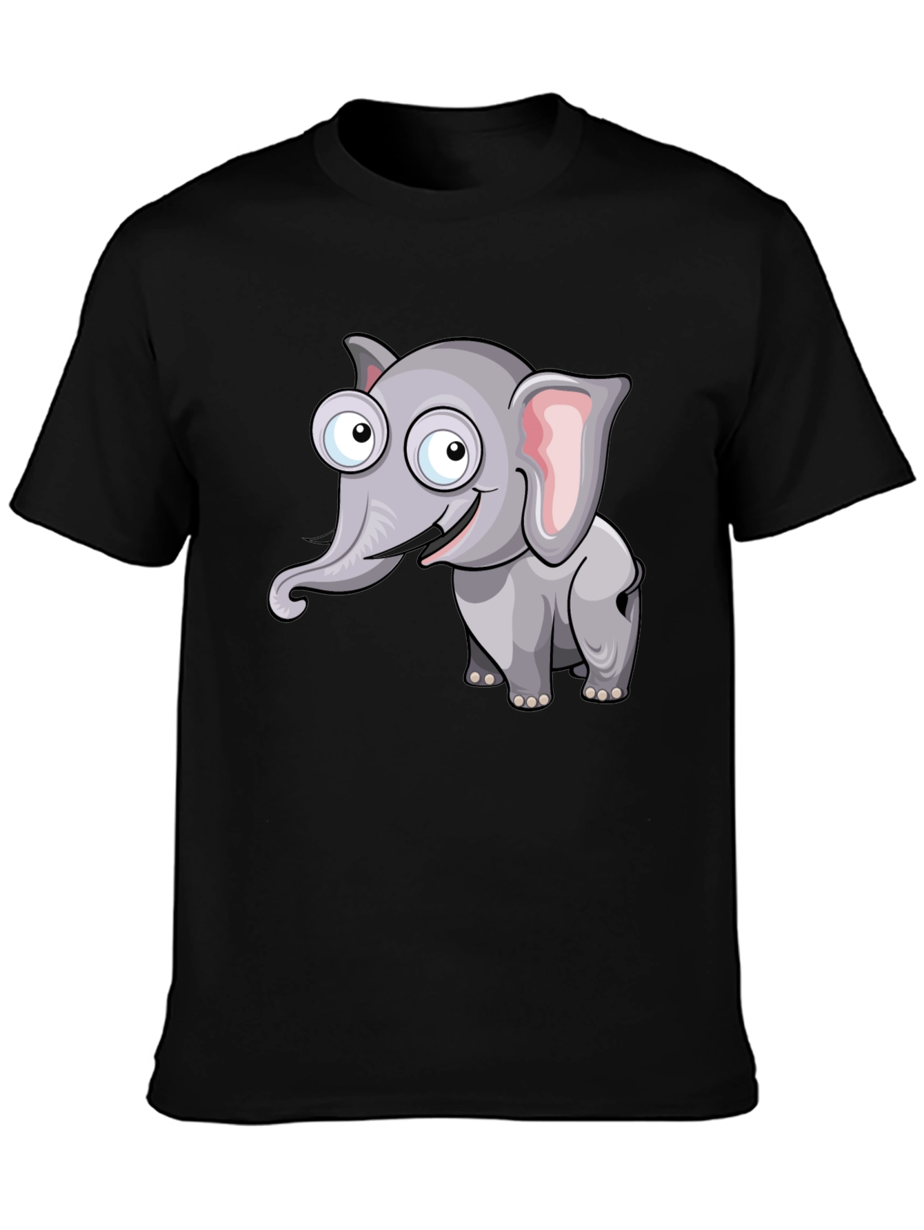Cartoon Elephant Graphic Black T-Shirt