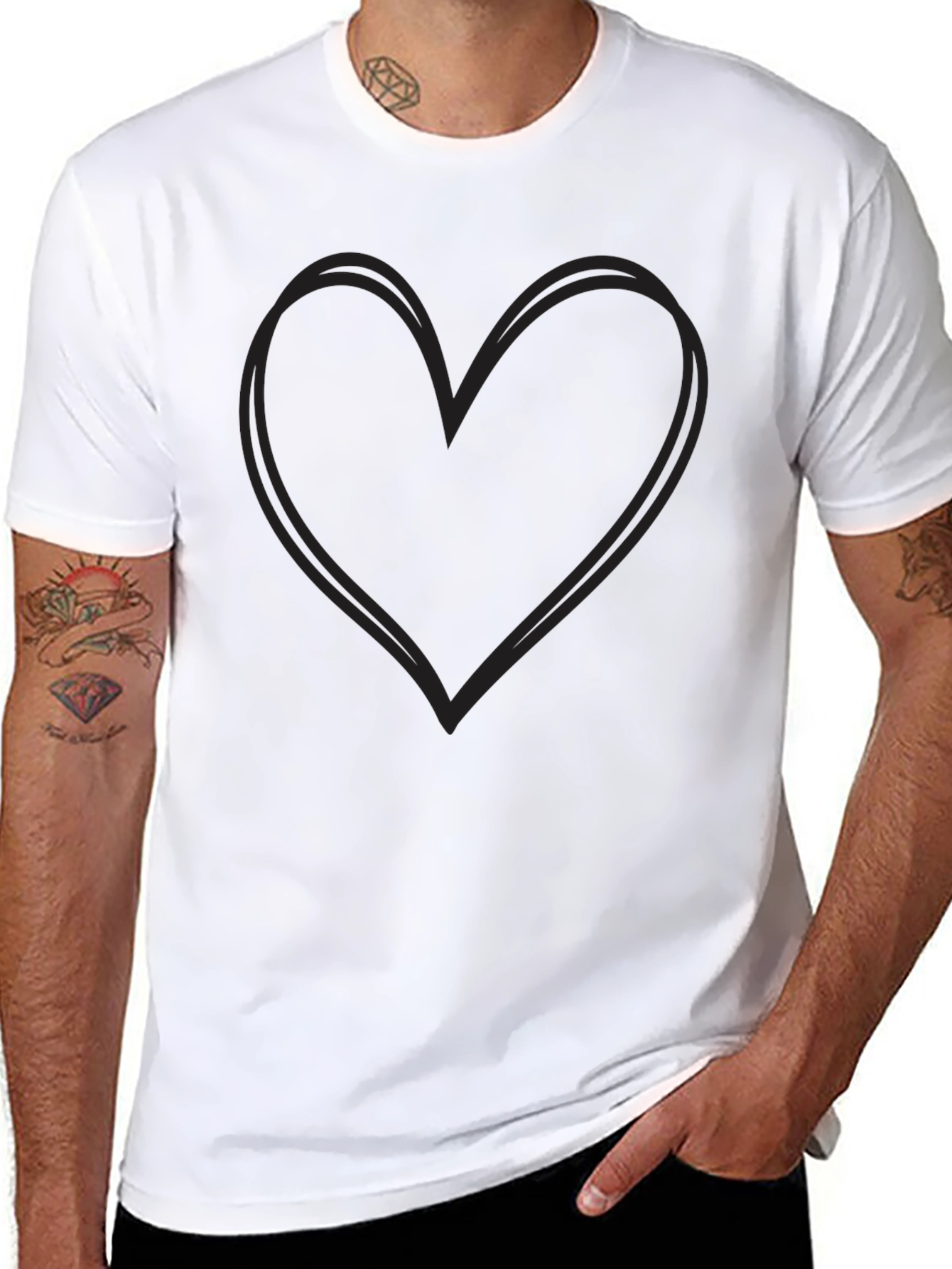Simple Heart Outline Black T-Shirt