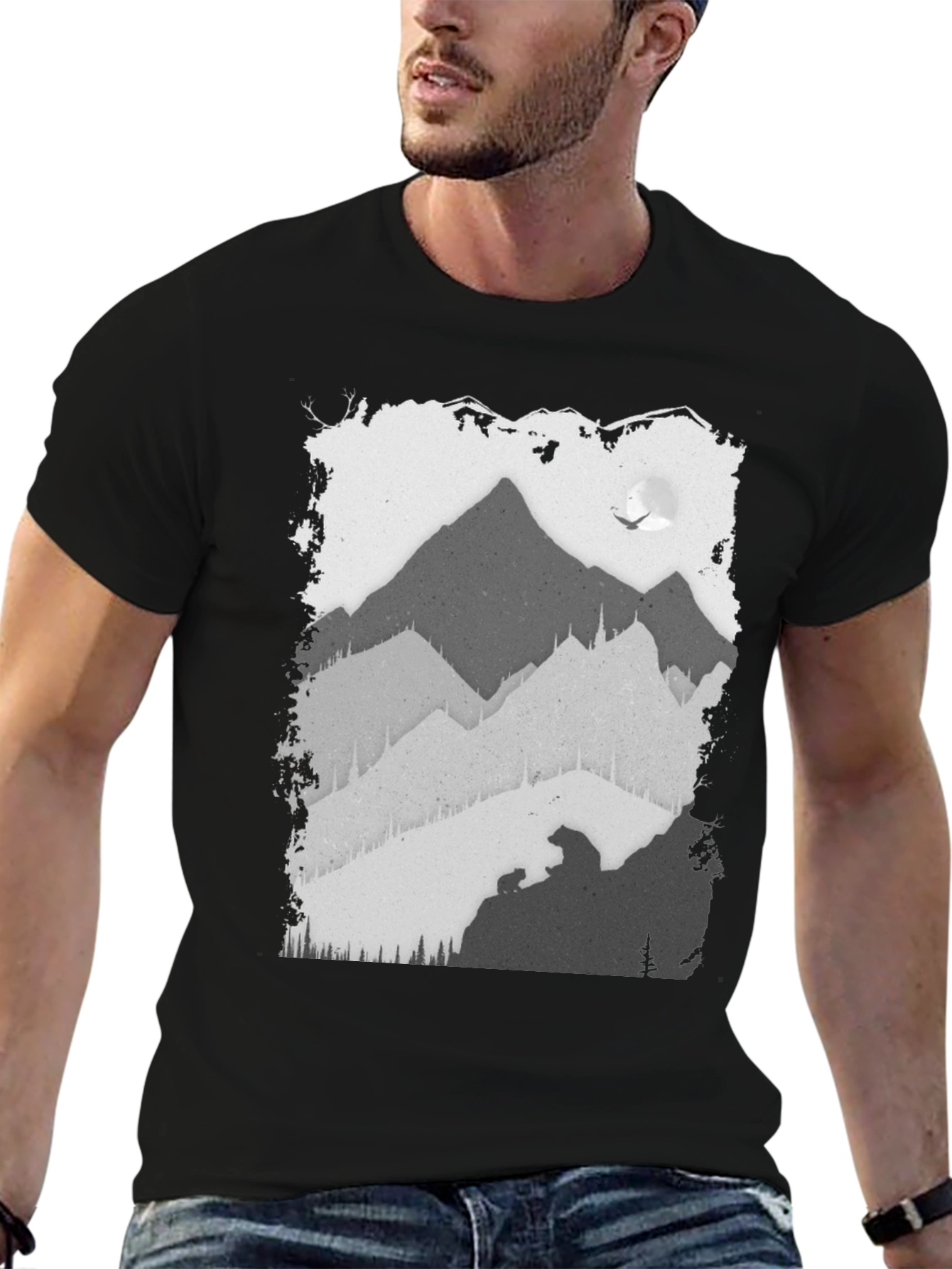Mountain Scene Graphic T-Shirt - Black
