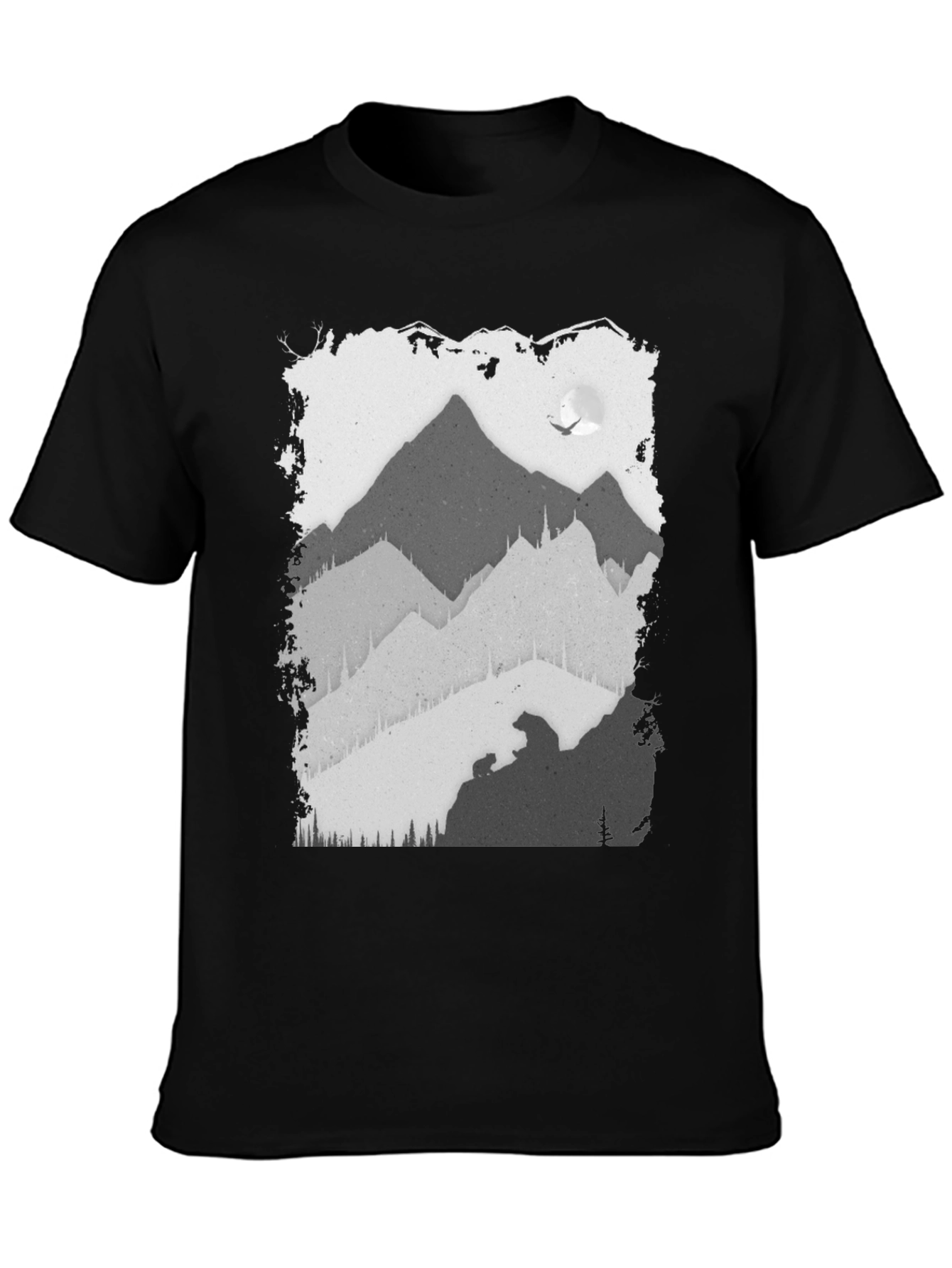 Mountain Scene Graphic T-Shirt - Black