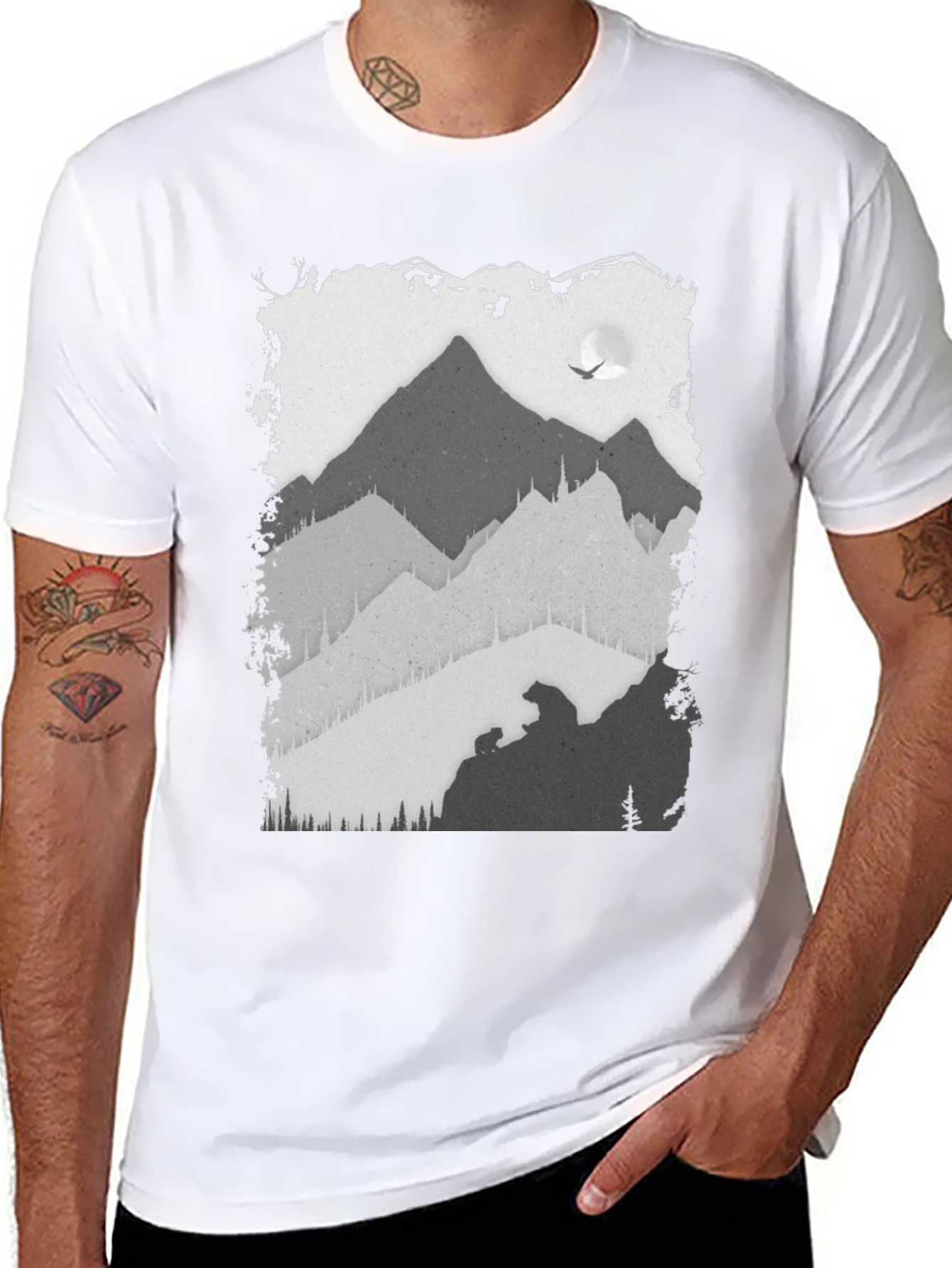 Mountain Scene Graphic T-Shirt - Black