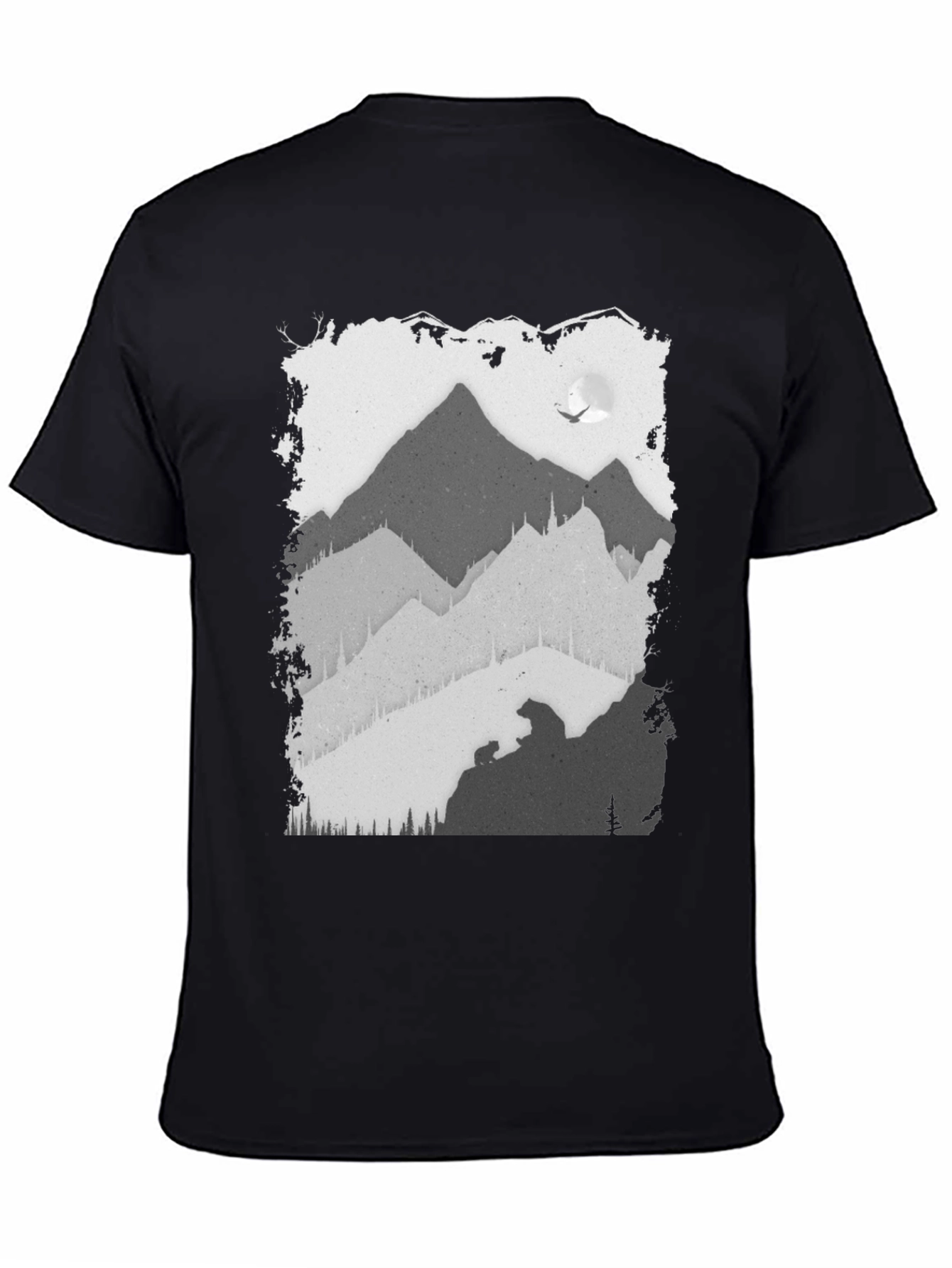 Mountain Scene Graphic T-Shirt - Black