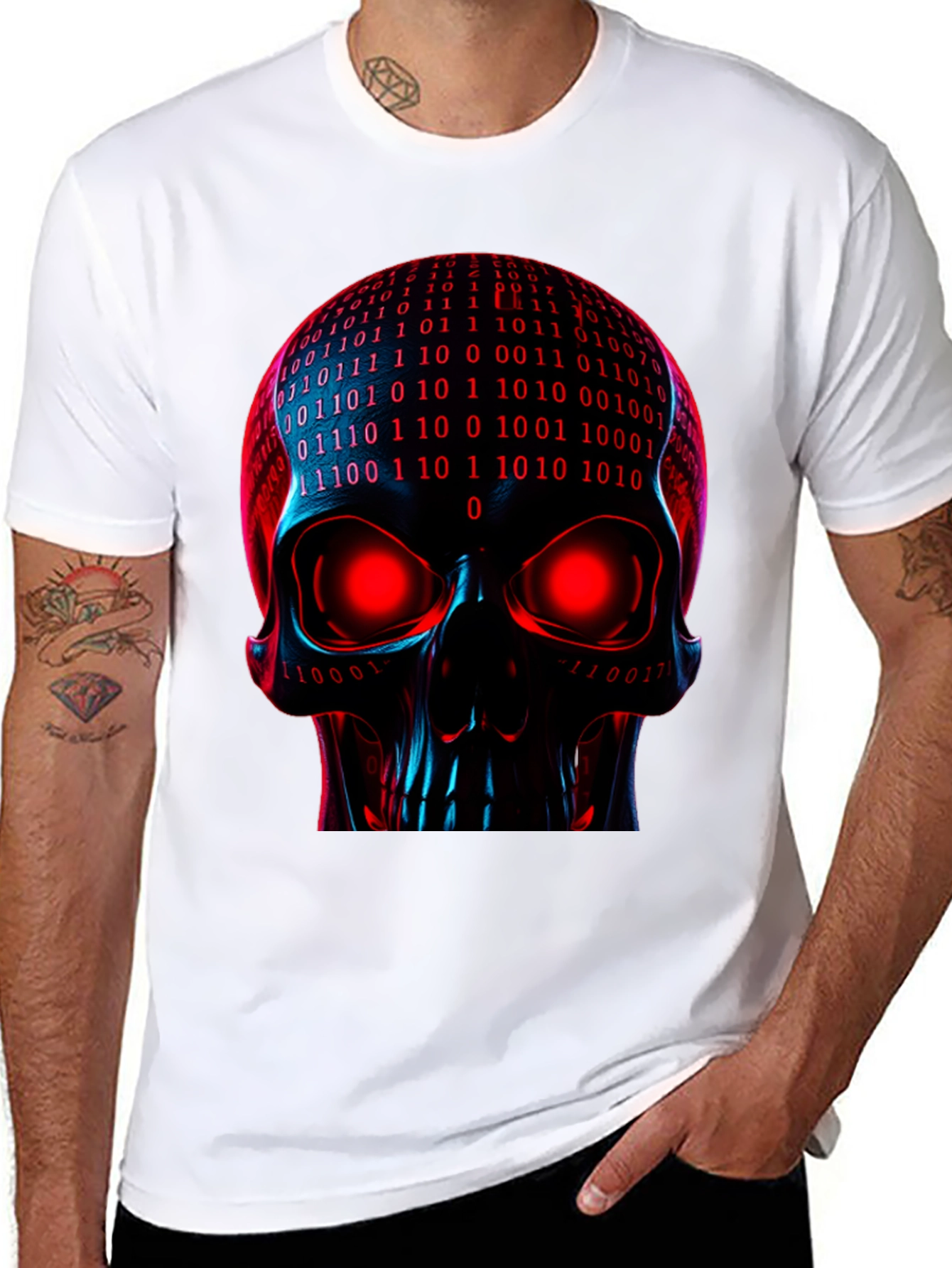 Cyber Skull Graphic Tee - Binary Code Skull