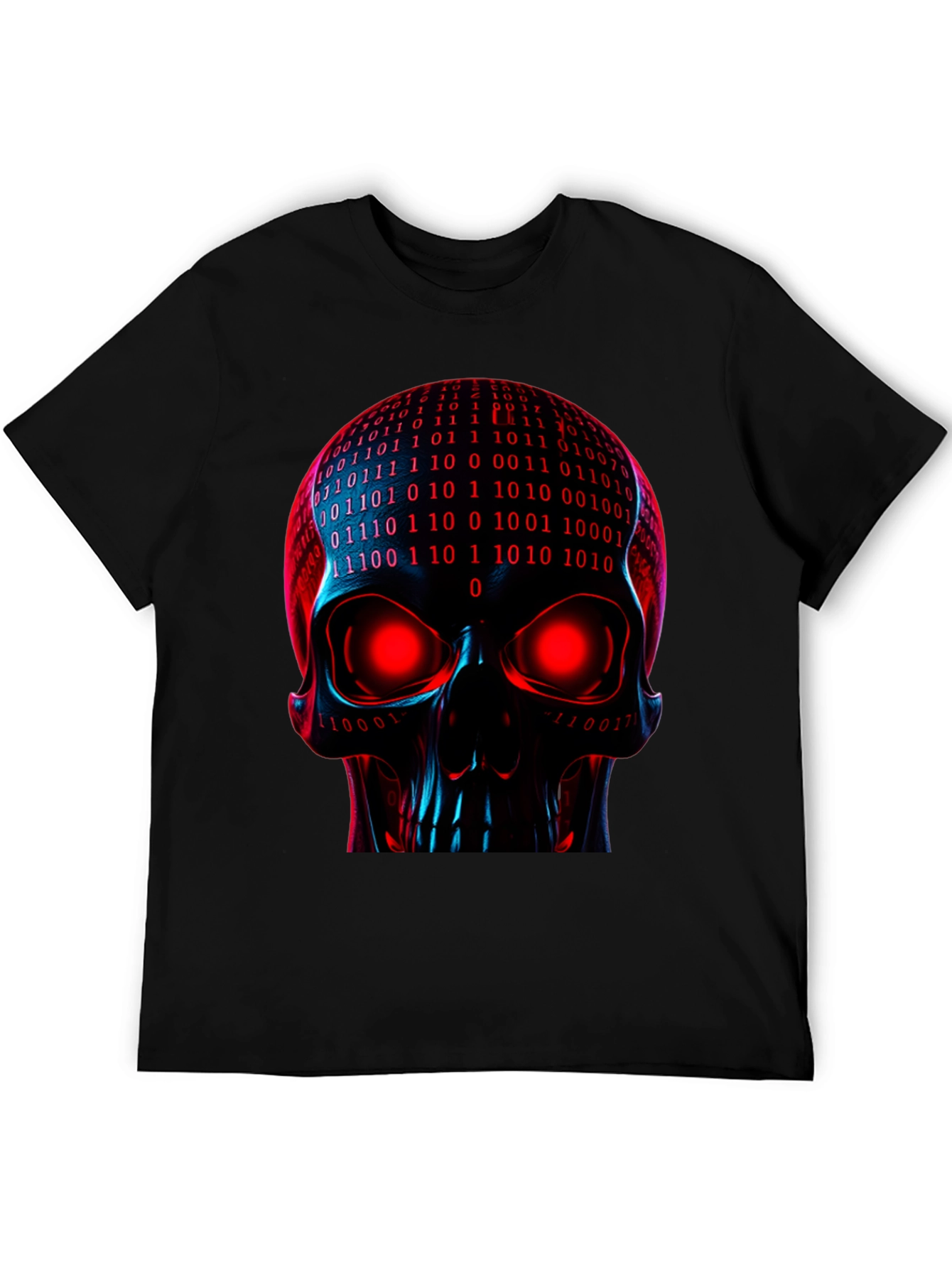 Cyber Skull Graphic Tee - Binary Code Skull