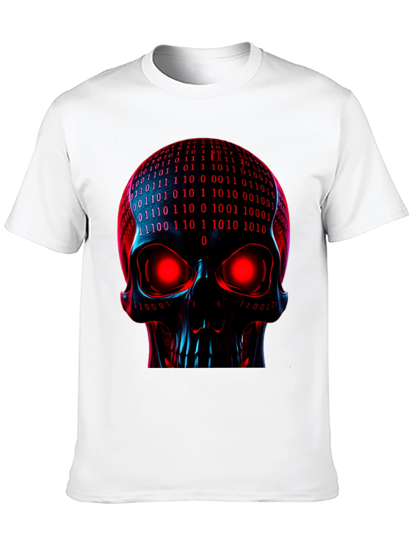 Cyber Skull Graphic Tee - Binary Code Skull
