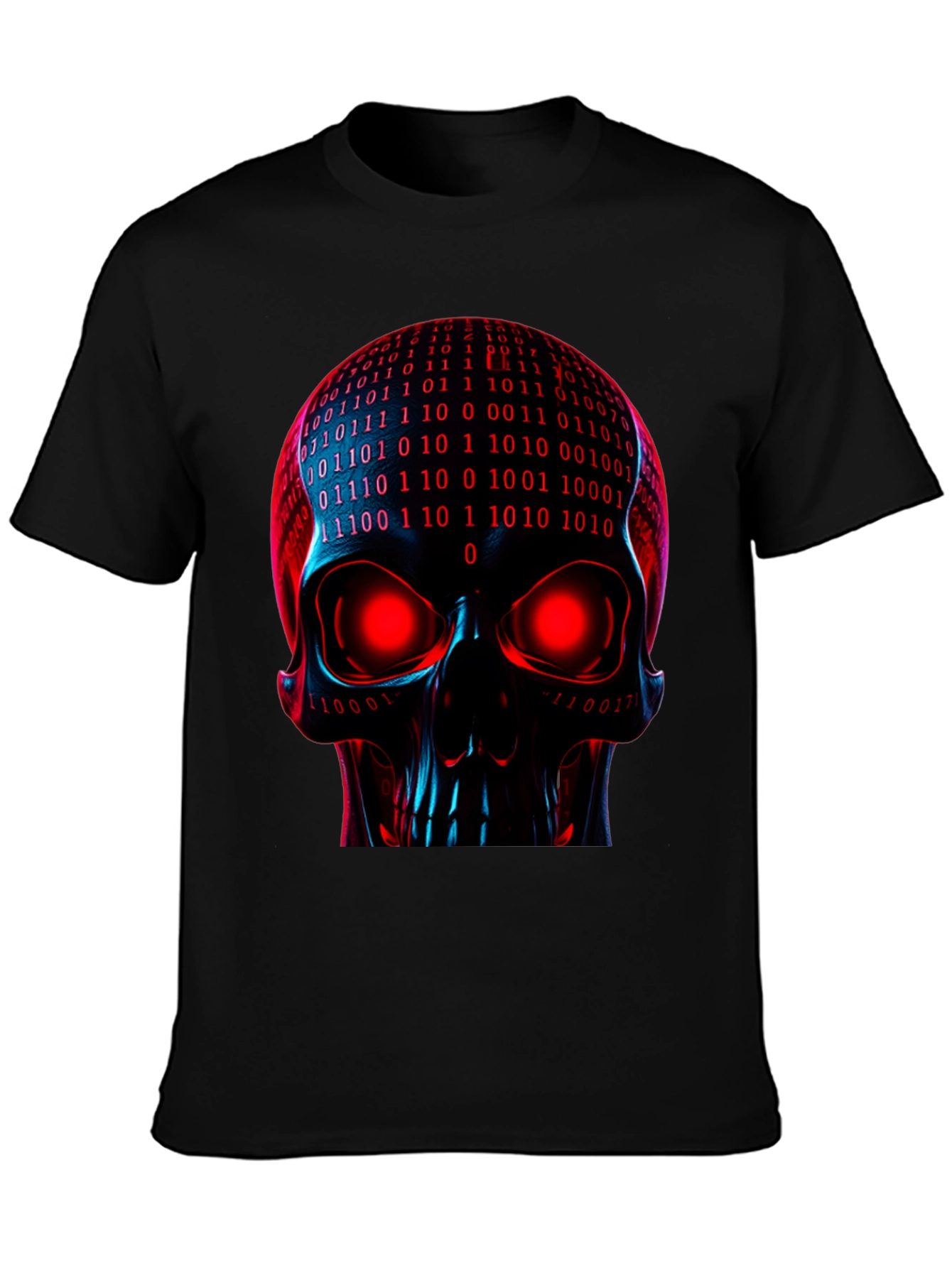Cyber Skull Graphic Tee - Binary Code Skull