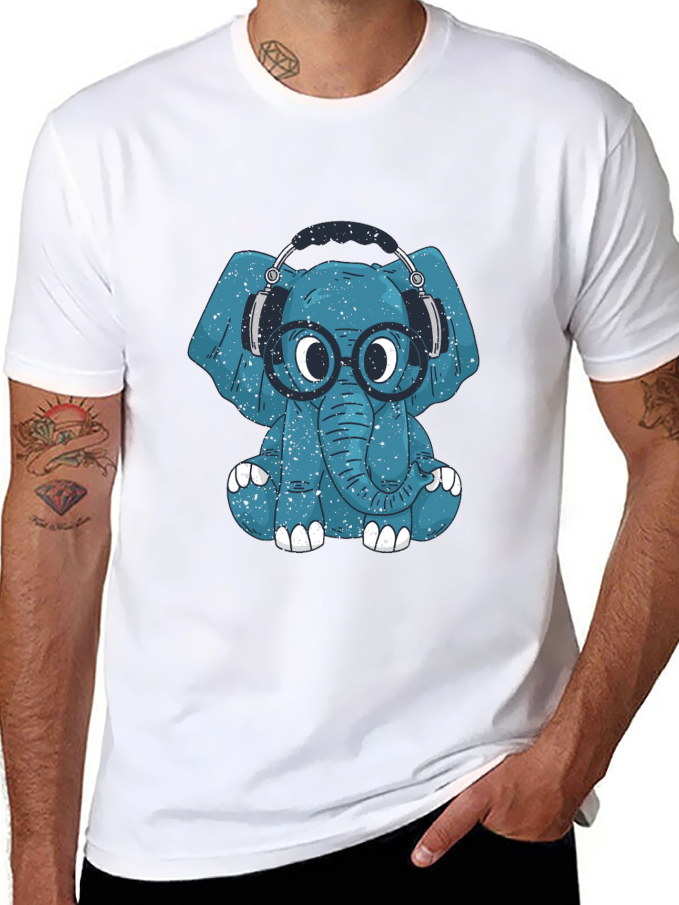 Blue Elephant Geek T-Shirt - Quirky Graphic Tee