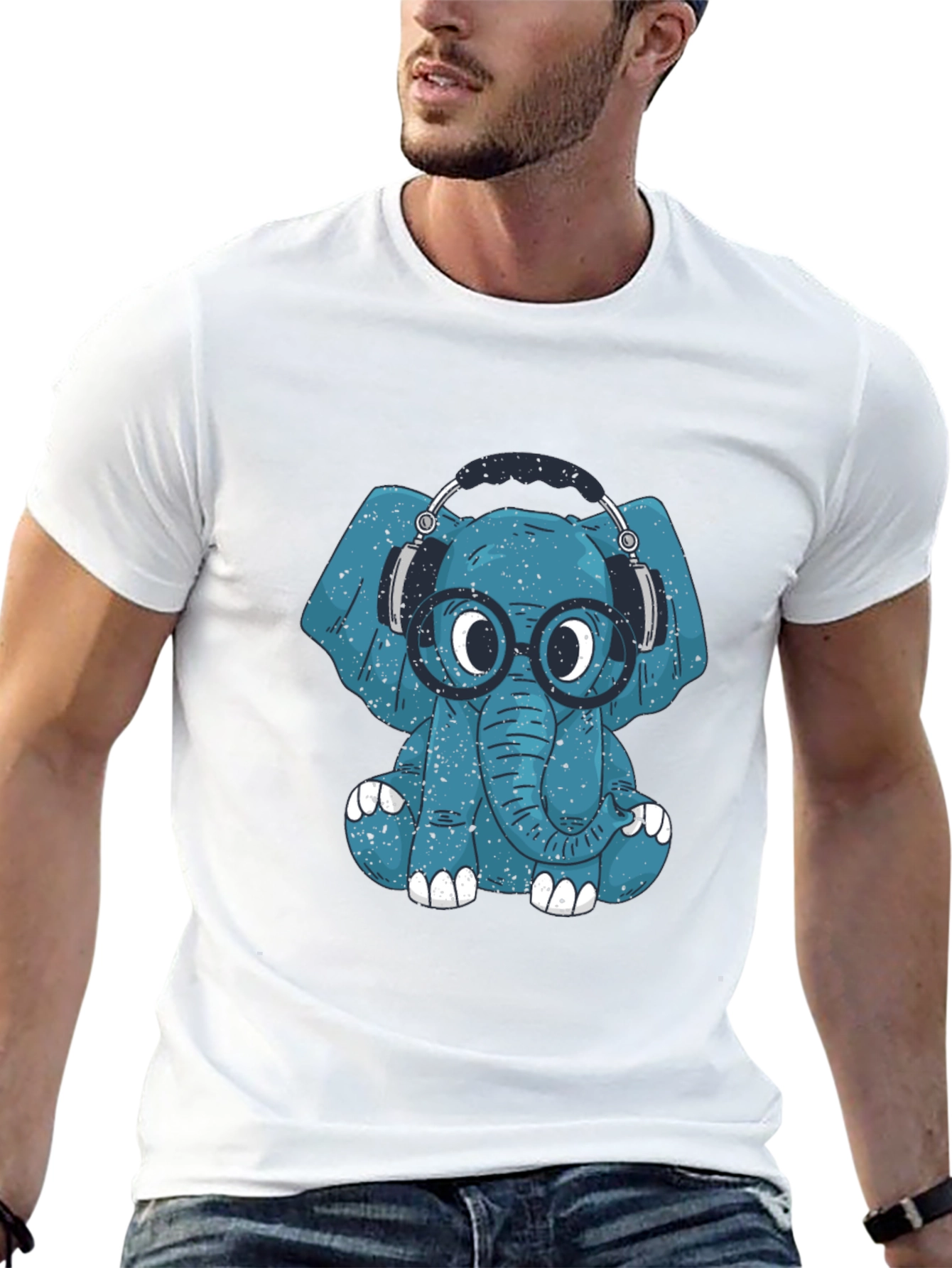 Blue Elephant Geek T-Shirt - Quirky Graphic Tee