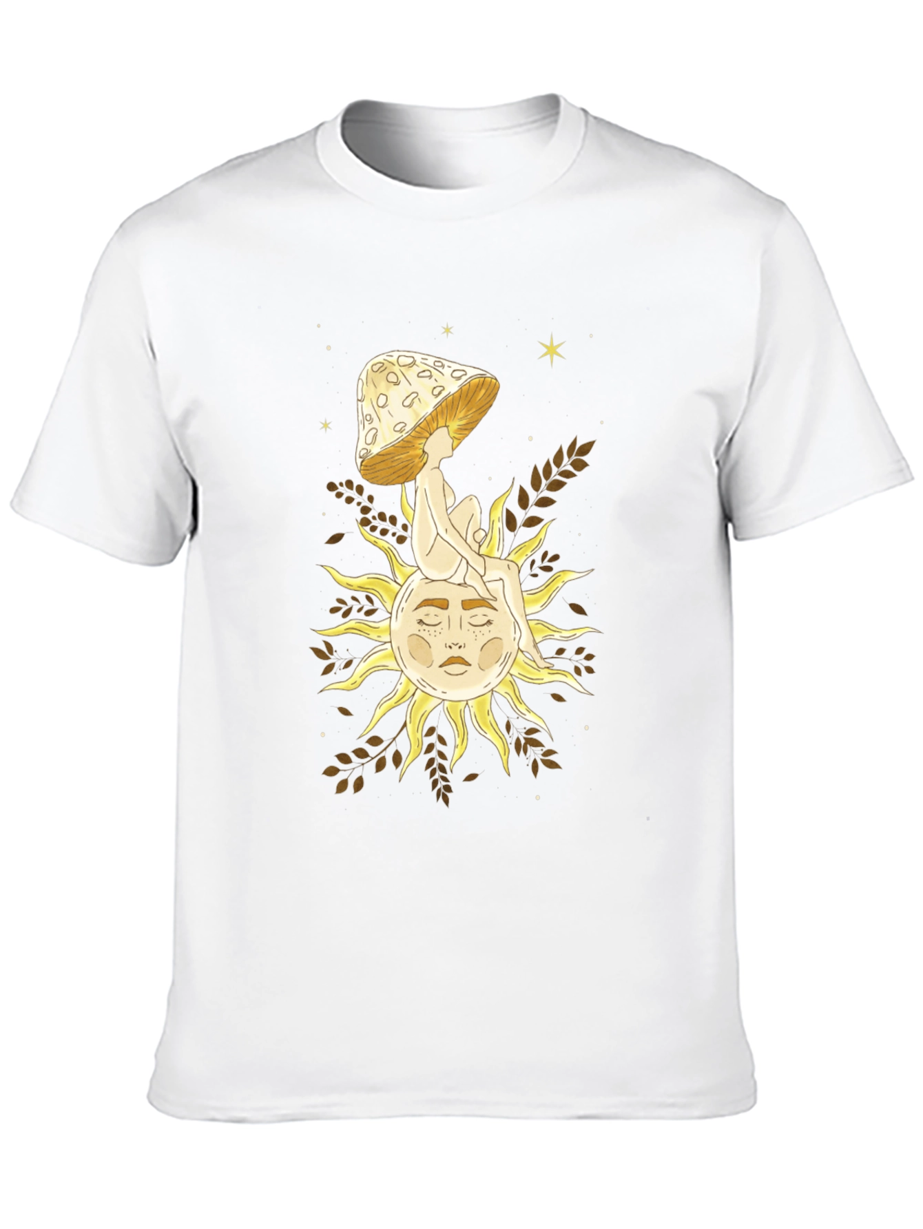 Celestial Mushroom Sun Graphic Tee - Black Cotton T-Shirt