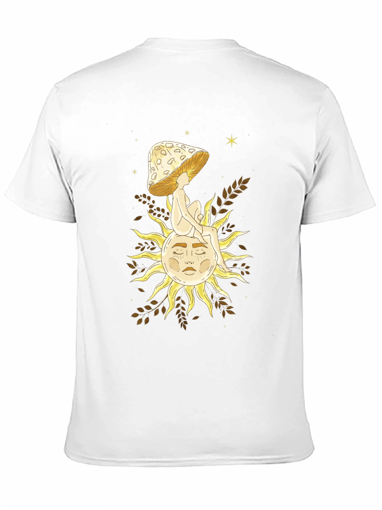 Celestial Mushroom Sun Graphic Tee - Black Cotton T-Shirt