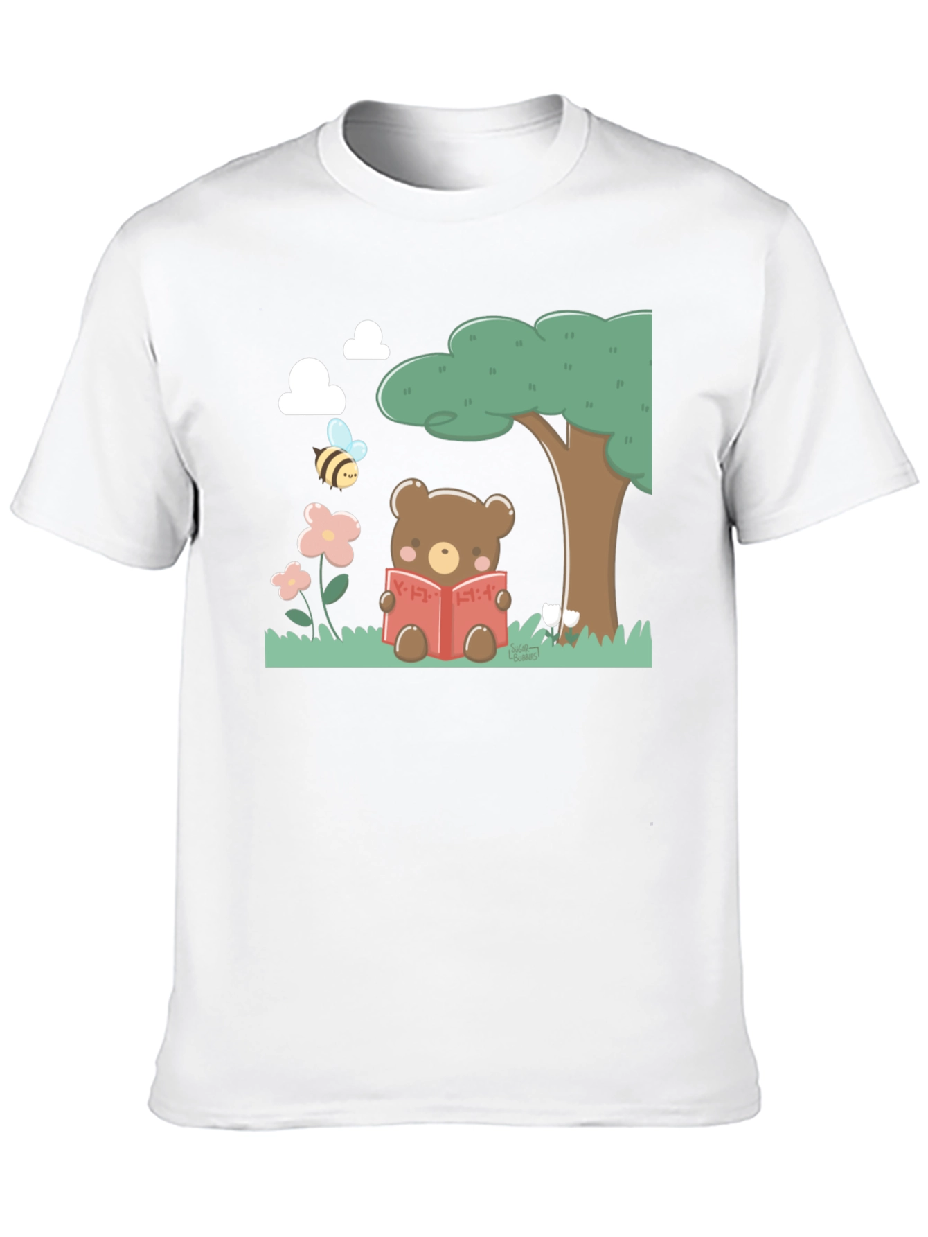Cute Bear Reading T-Shirt - Black
