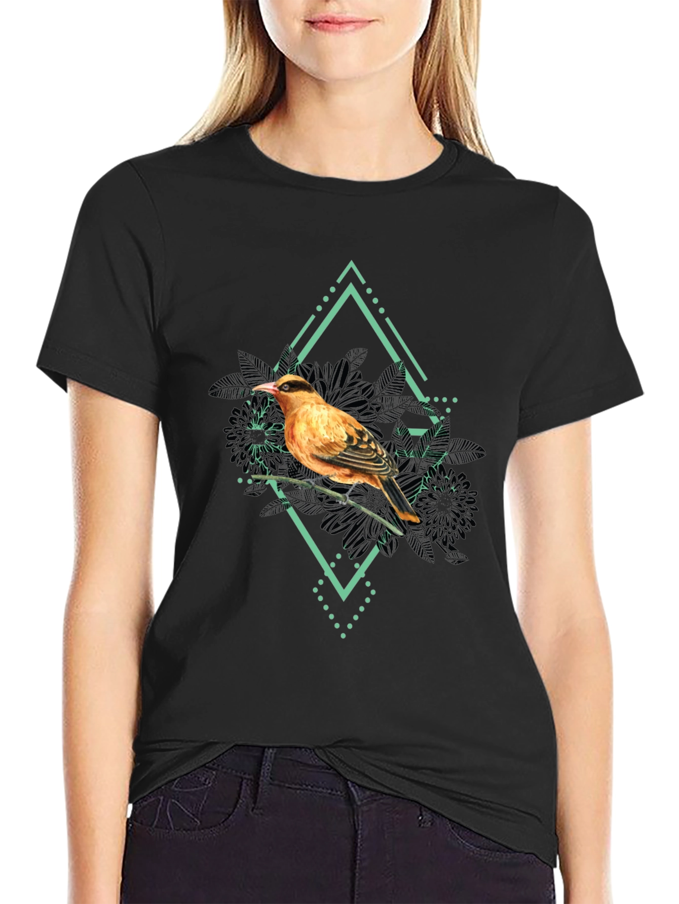 Bird Graphic Print Mens Black T-Shirt