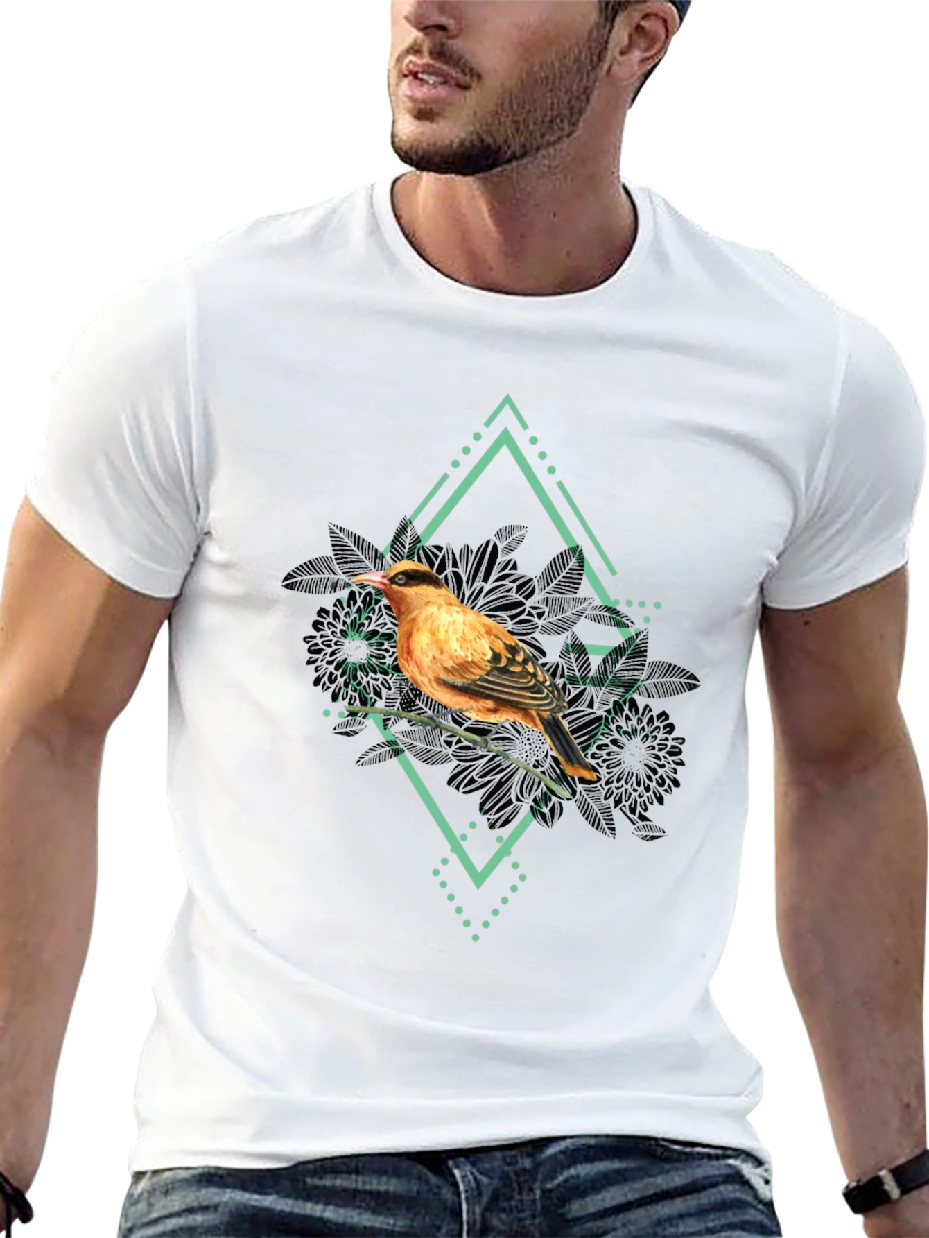 Bird Graphic Print Mens Black T-Shirt