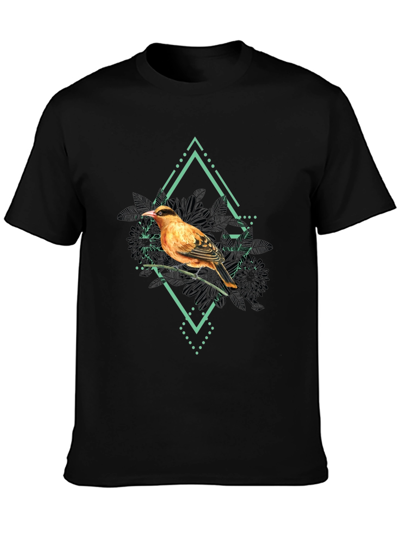 Bird Graphic Print Mens Black T-Shirt