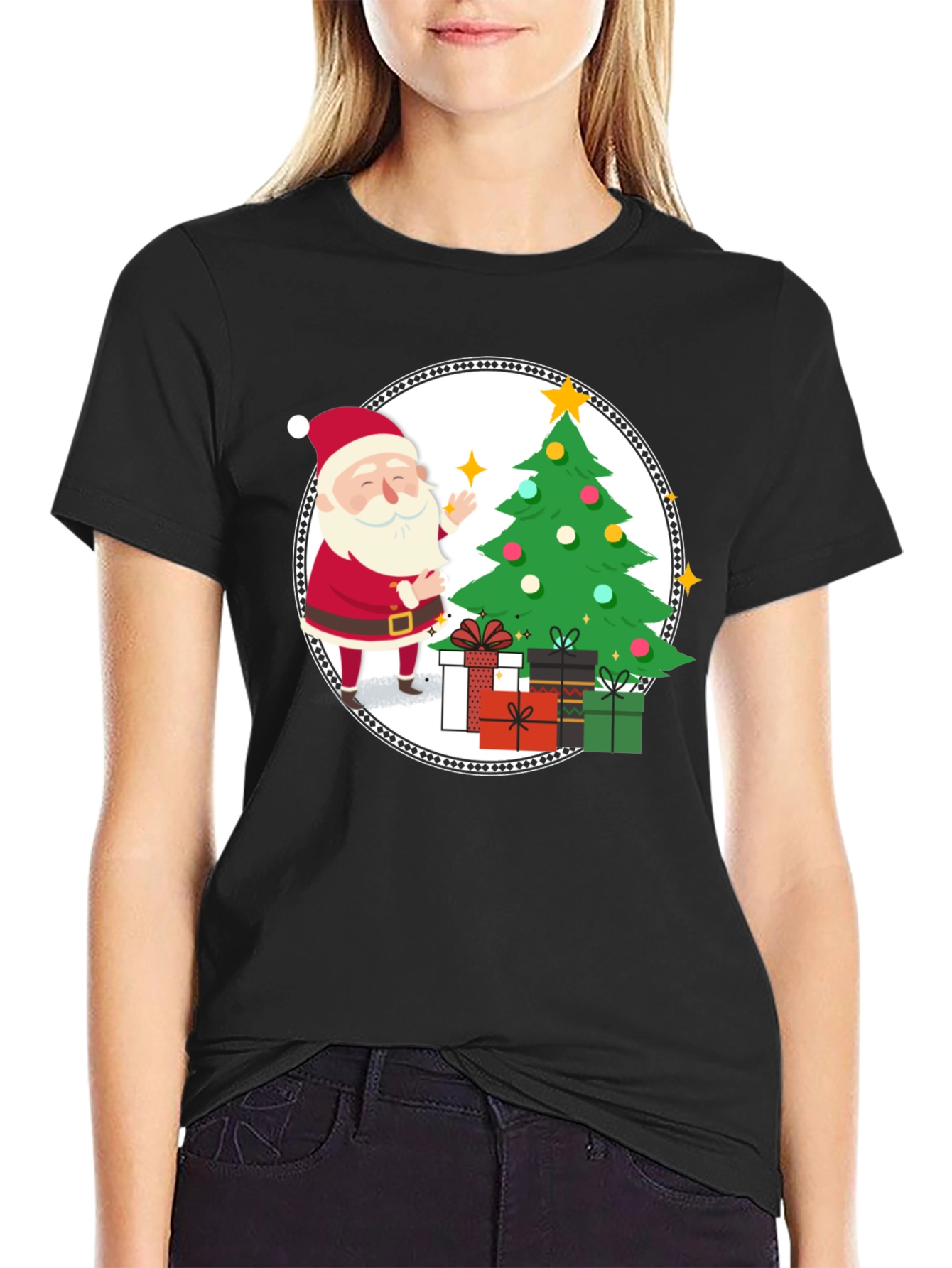 Festive Santa Christmas Tree Graphic Tee