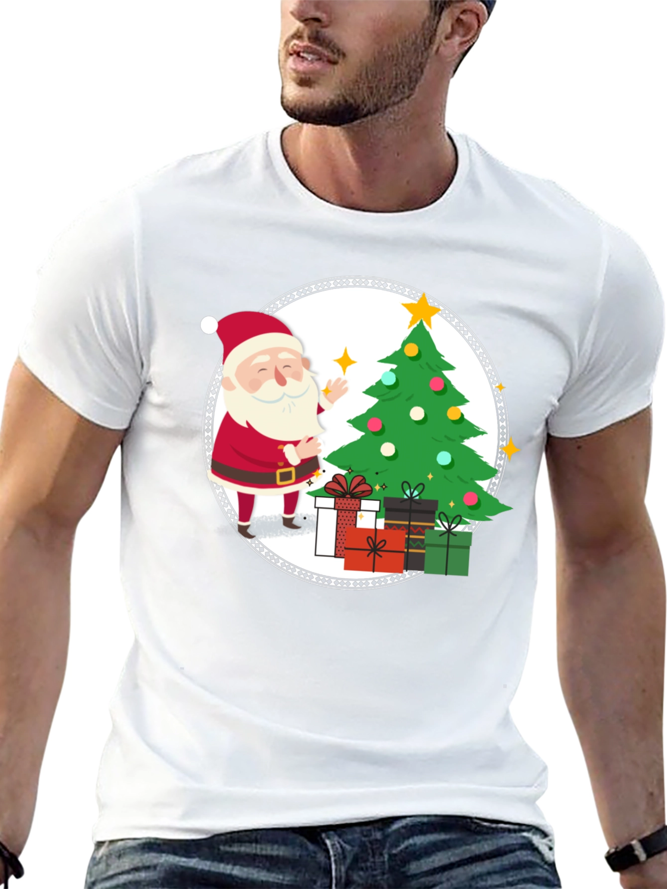 Festive Santa Christmas Tree Graphic Tee