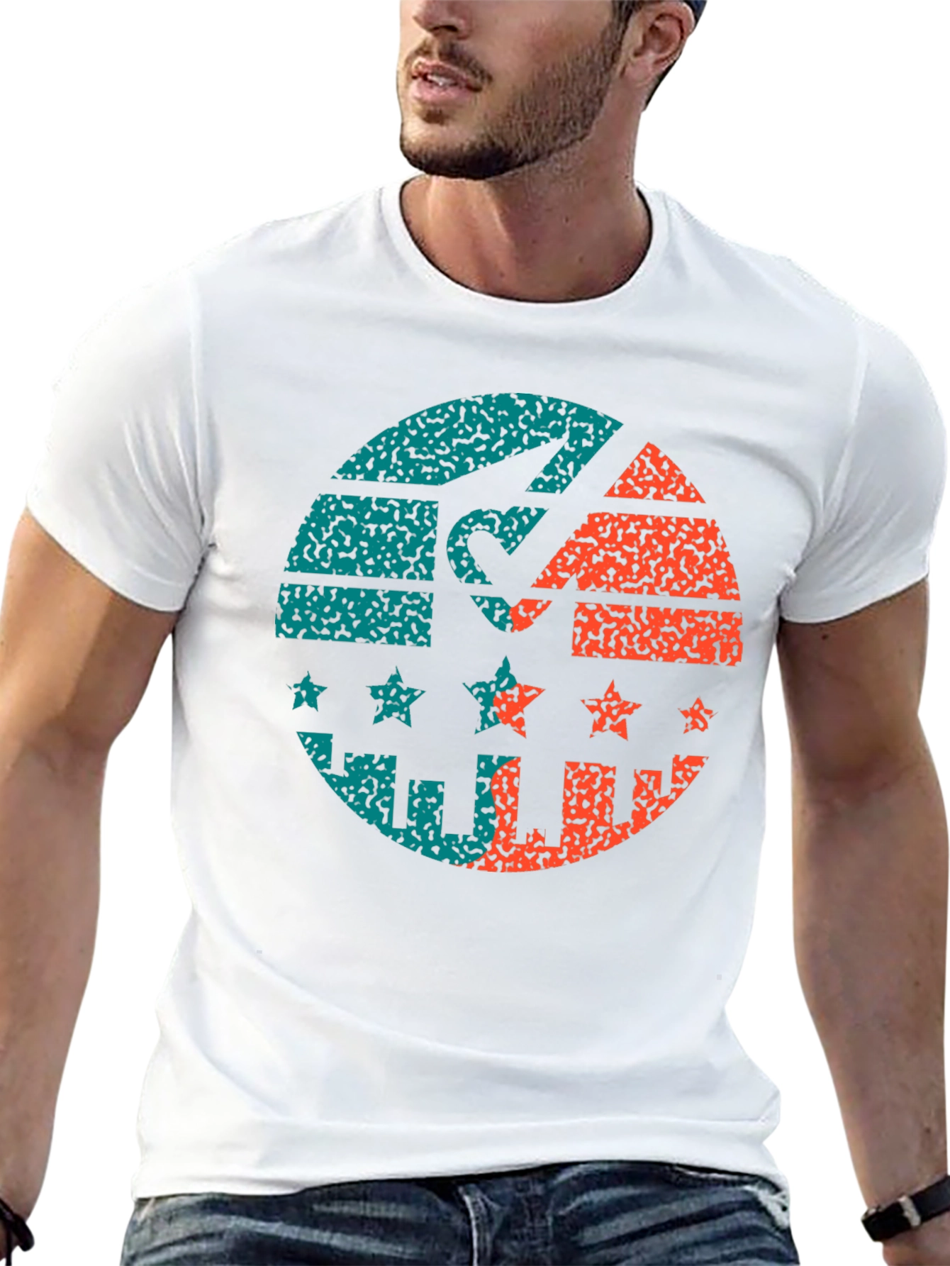 Retro Graphic Print Tee - Distressed Circle Design
