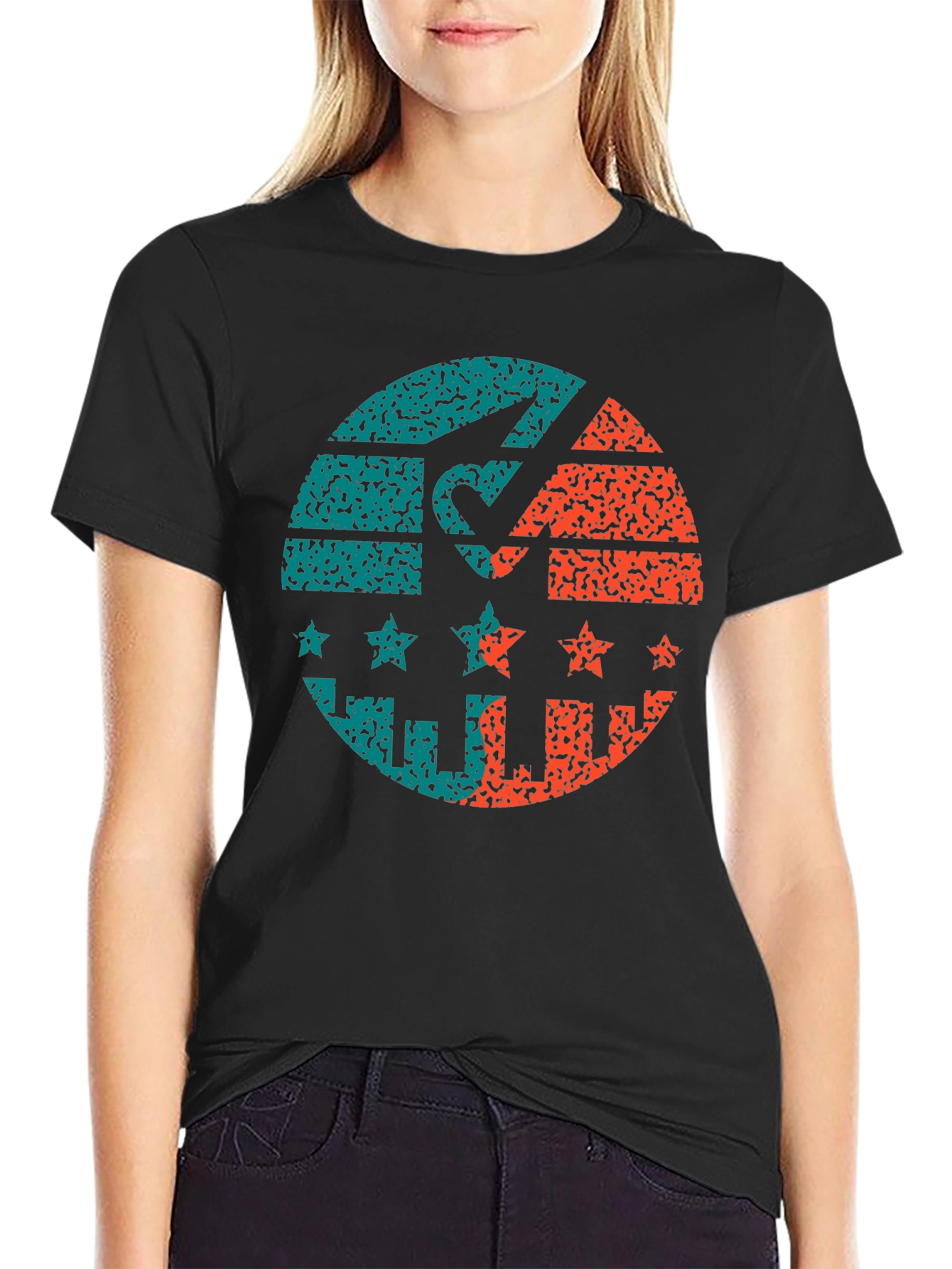 Retro Graphic Print Tee - Distressed Circle Design