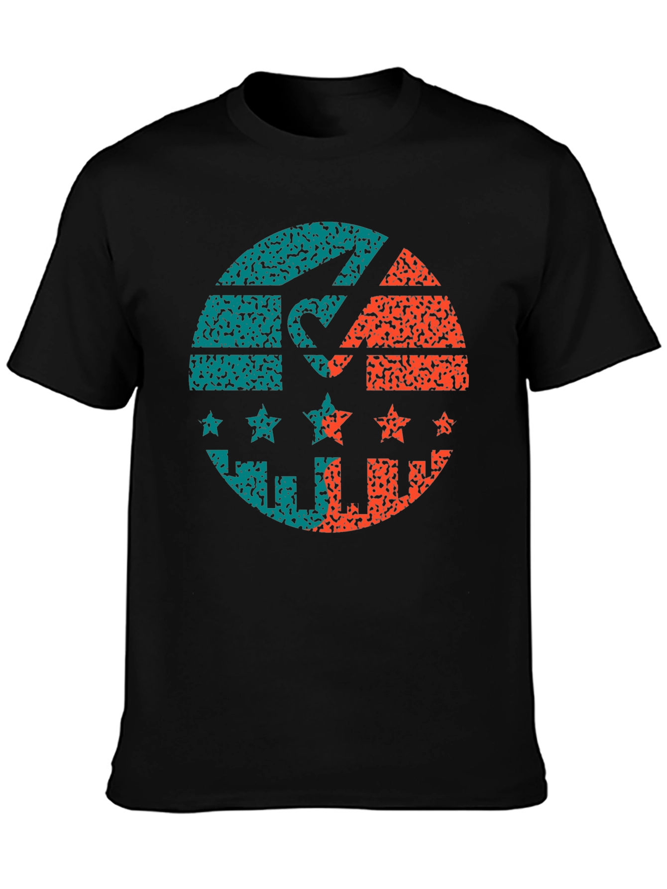 Retro Graphic Print Tee - Distressed Circle Design