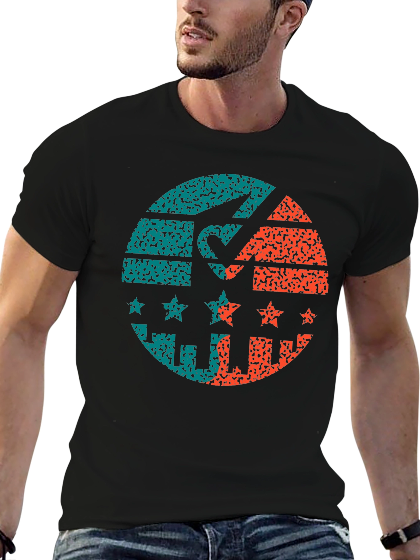 Retro Graphic Print Tee - Distressed Circle Design