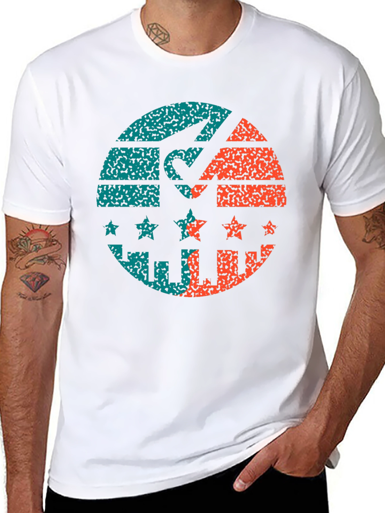 Retro Graphic Print Tee - Distressed Circle Design