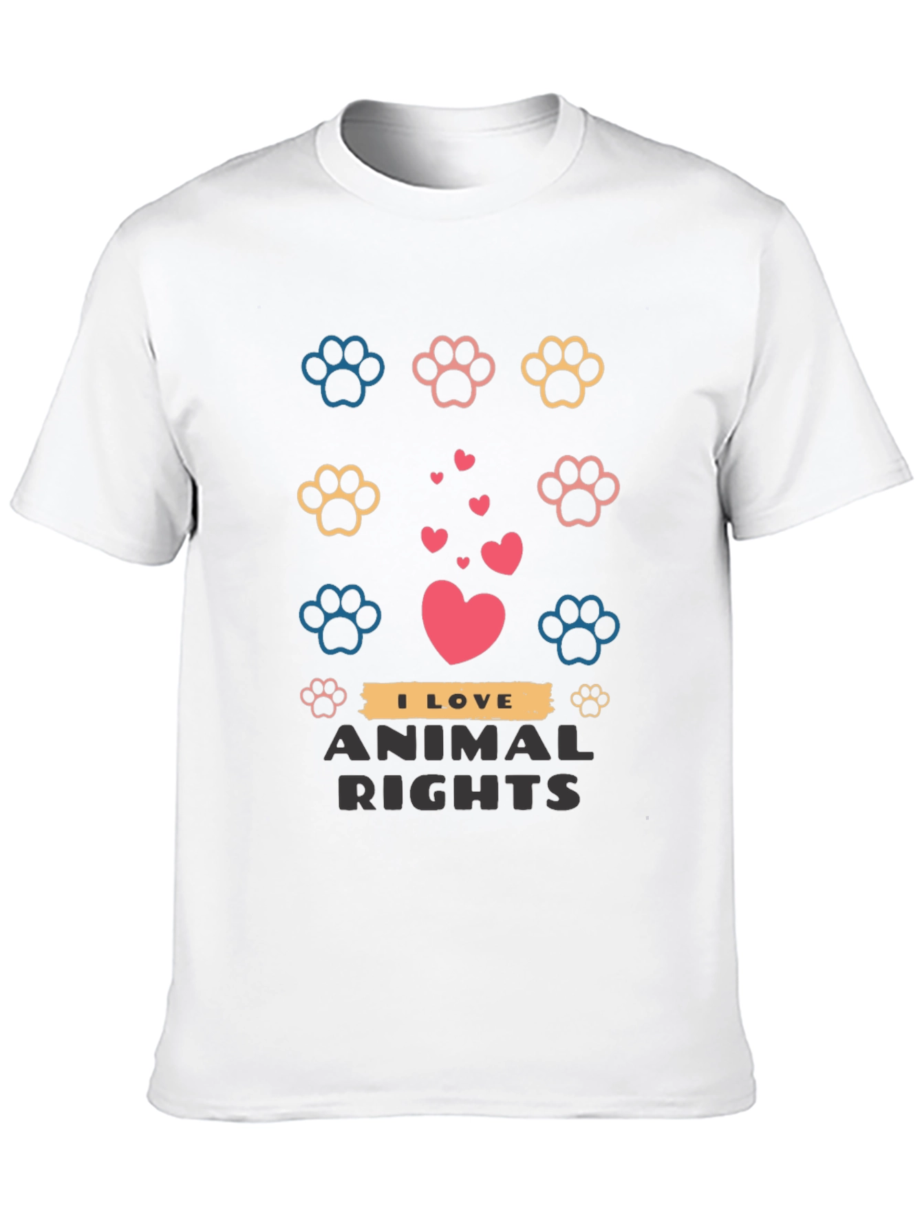 Animal Rights Graphic Tee - Paw Prints and Hearts