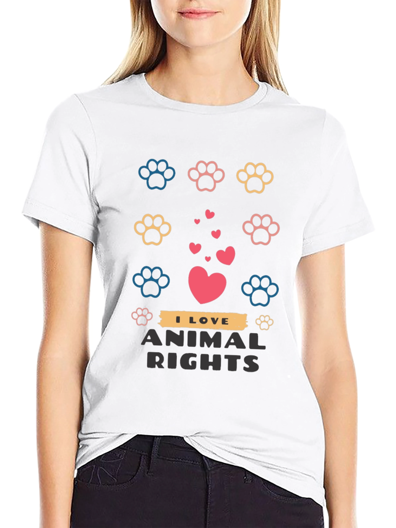 Animal Rights Graphic Tee - Paw Prints and Hearts