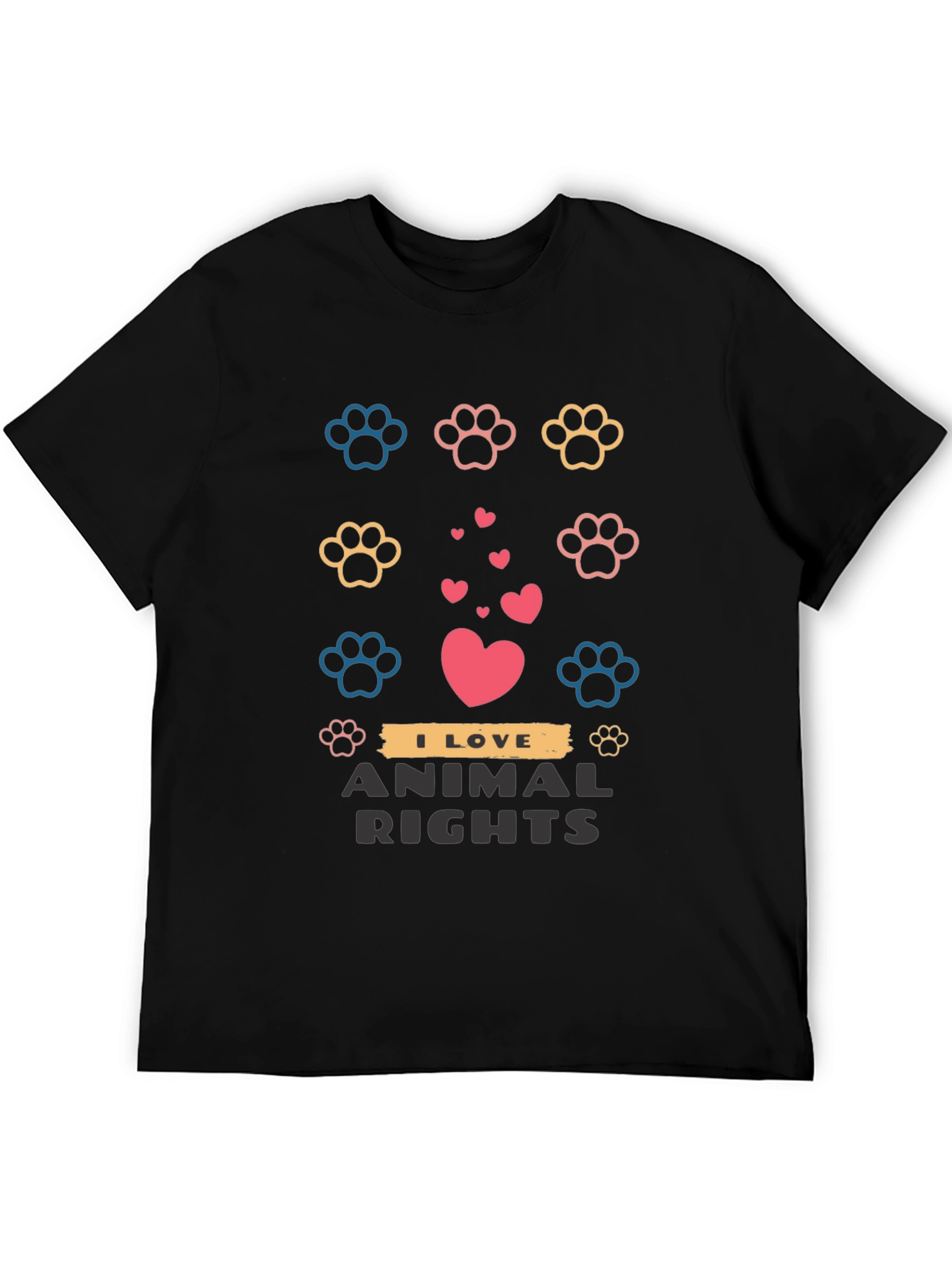 Animal Rights Graphic Tee - Paw Prints and Hearts