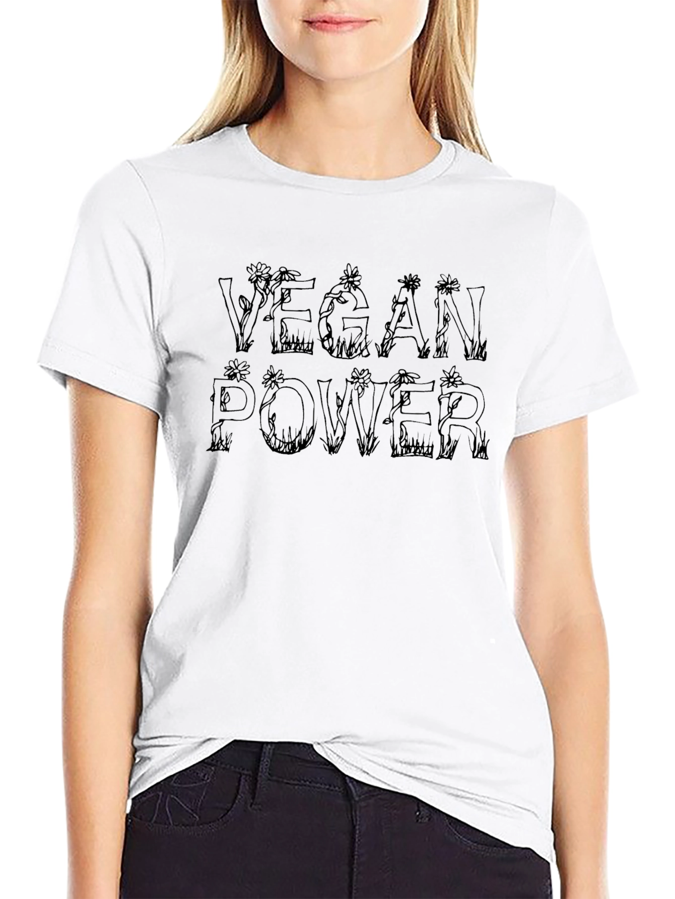 Vegan Power Graphic Tee - Black Cotton T-Shirt