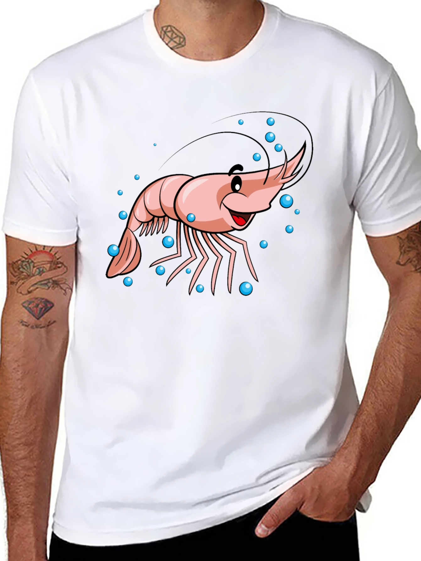 Cartoon Shrimp Graphic Black T-Shirt