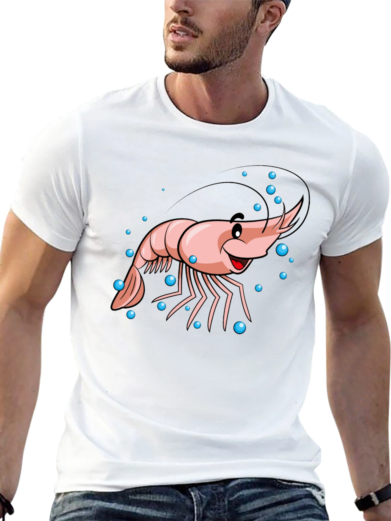 Cartoon Shrimp Graphic Black T-Shirt