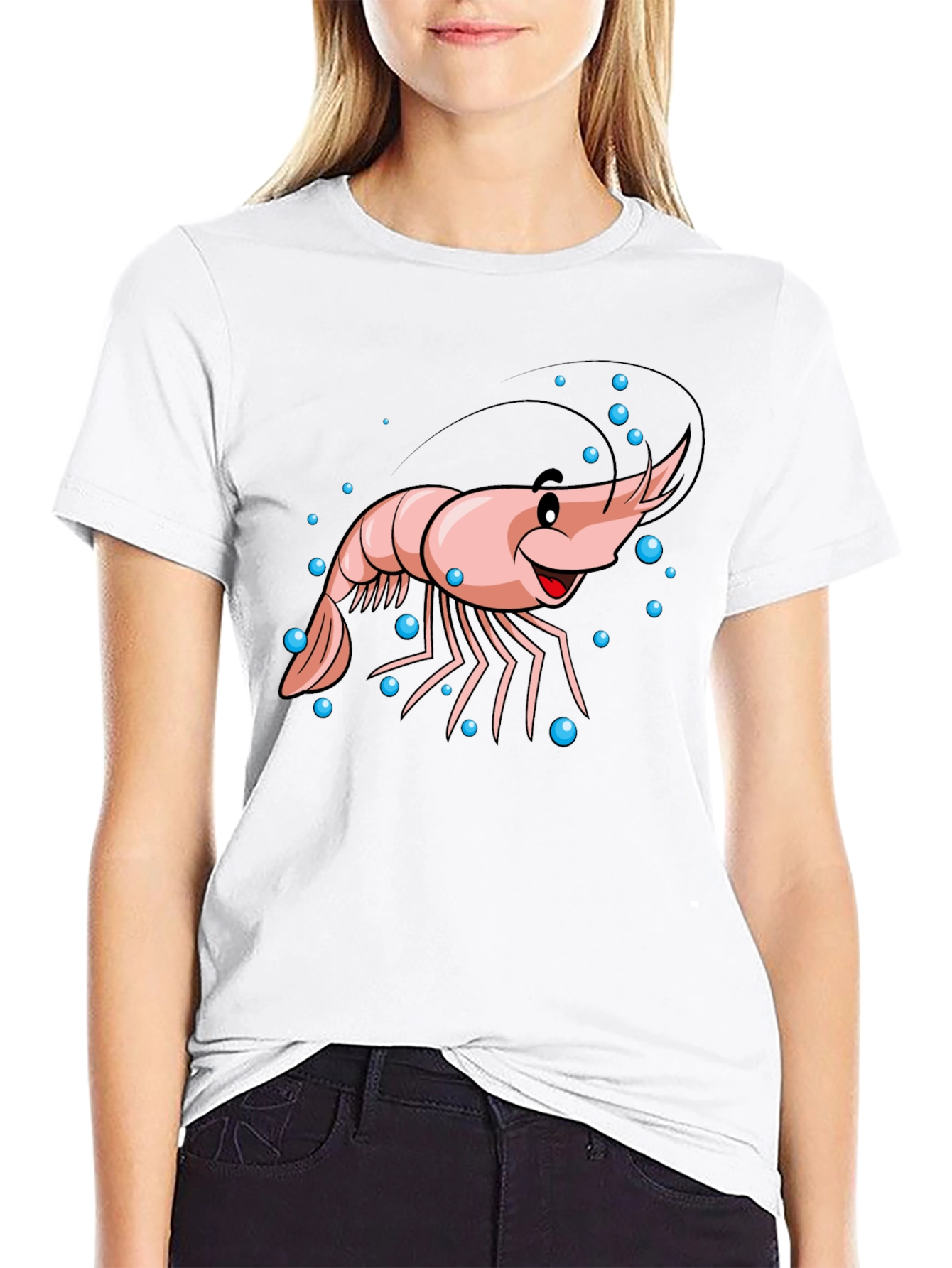 Cartoon Shrimp Graphic Black T-Shirt