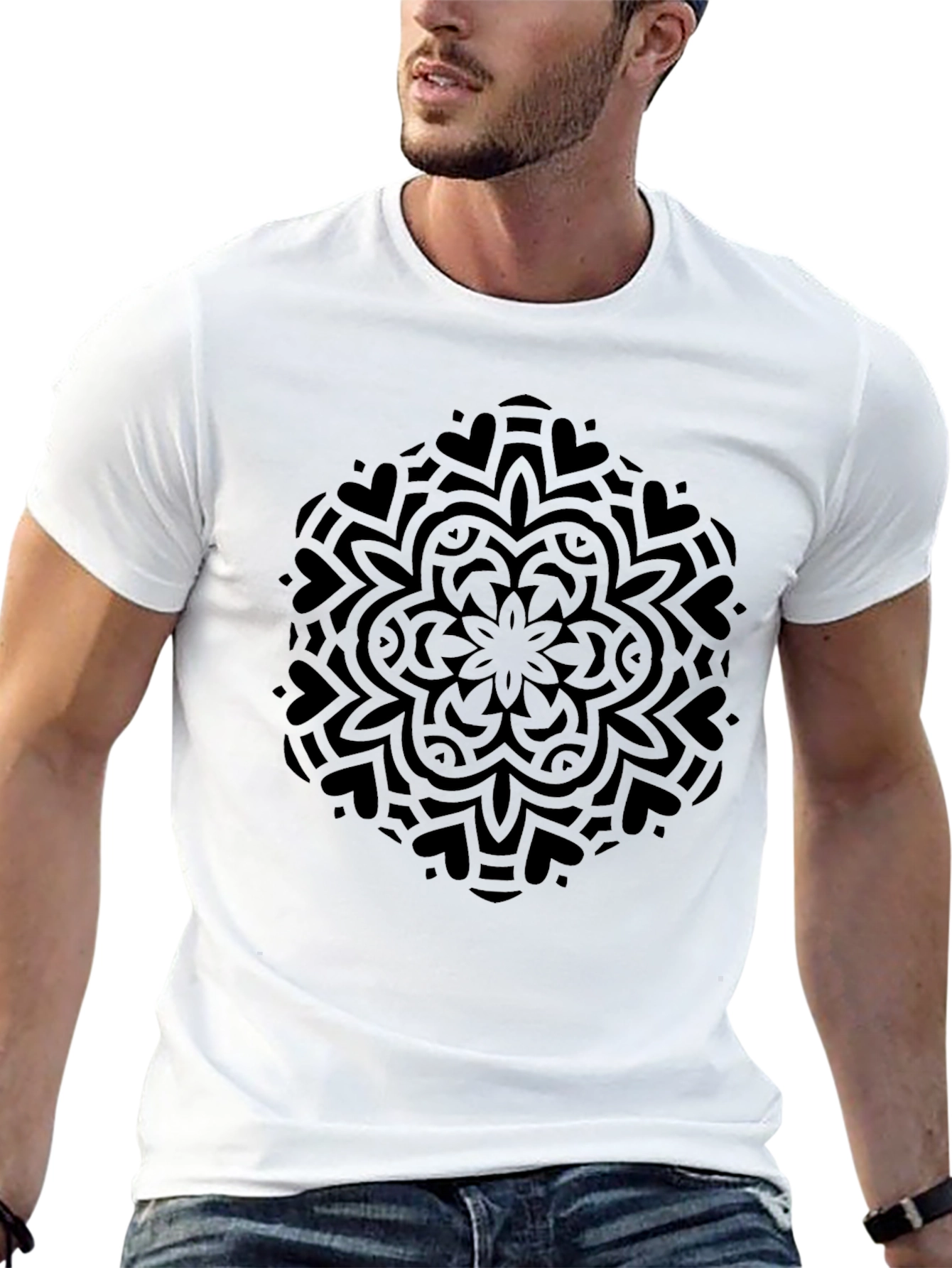Black Mandala Graphic Tee - Modern Geometric Design