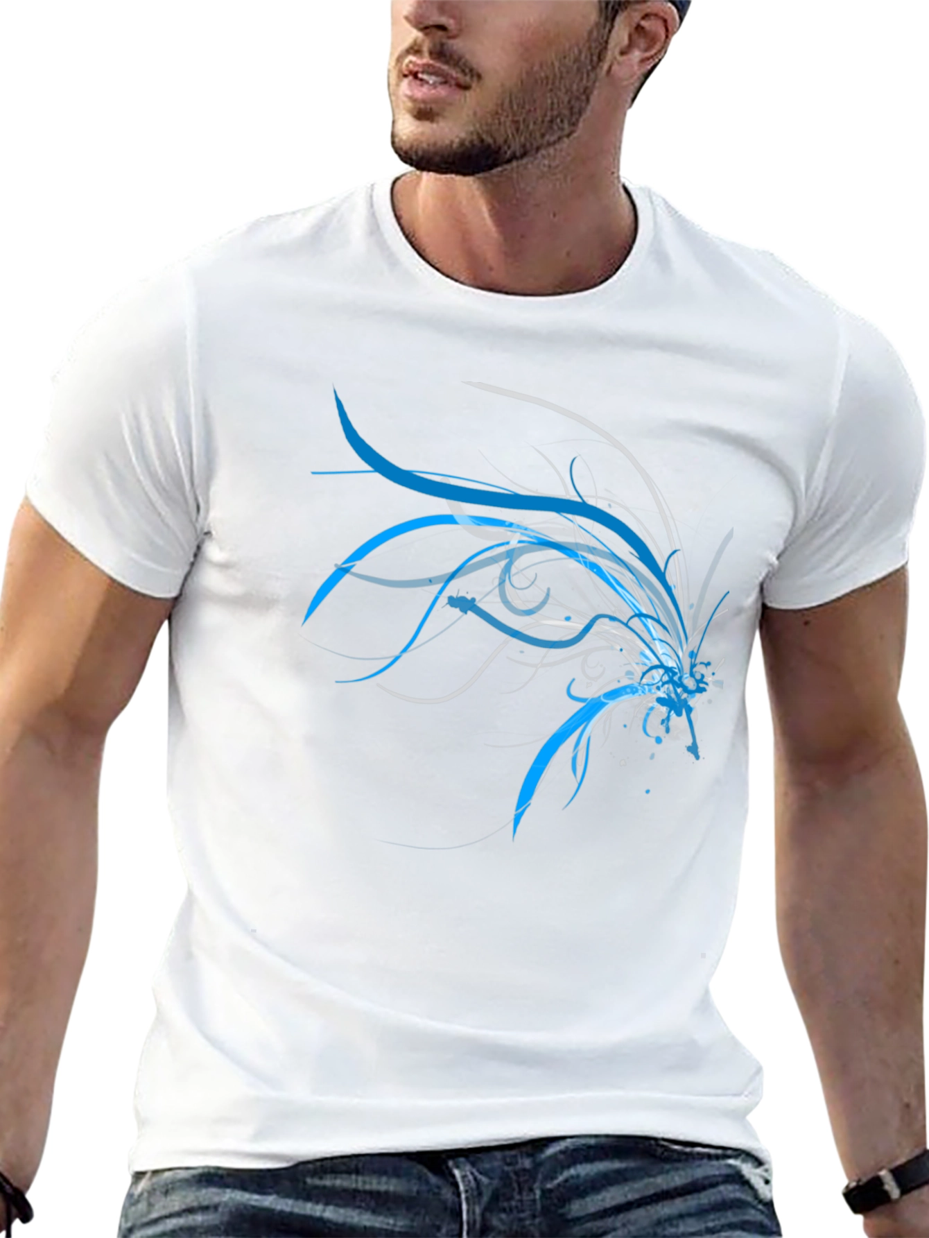 Abstract Blue & Grey Design T-Shirt