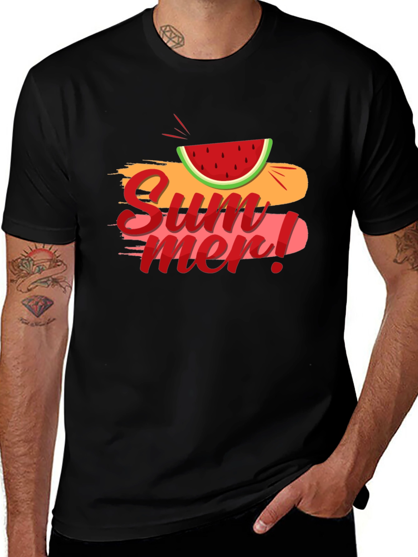 Summer Watermelon Graphic Black T-Shirt