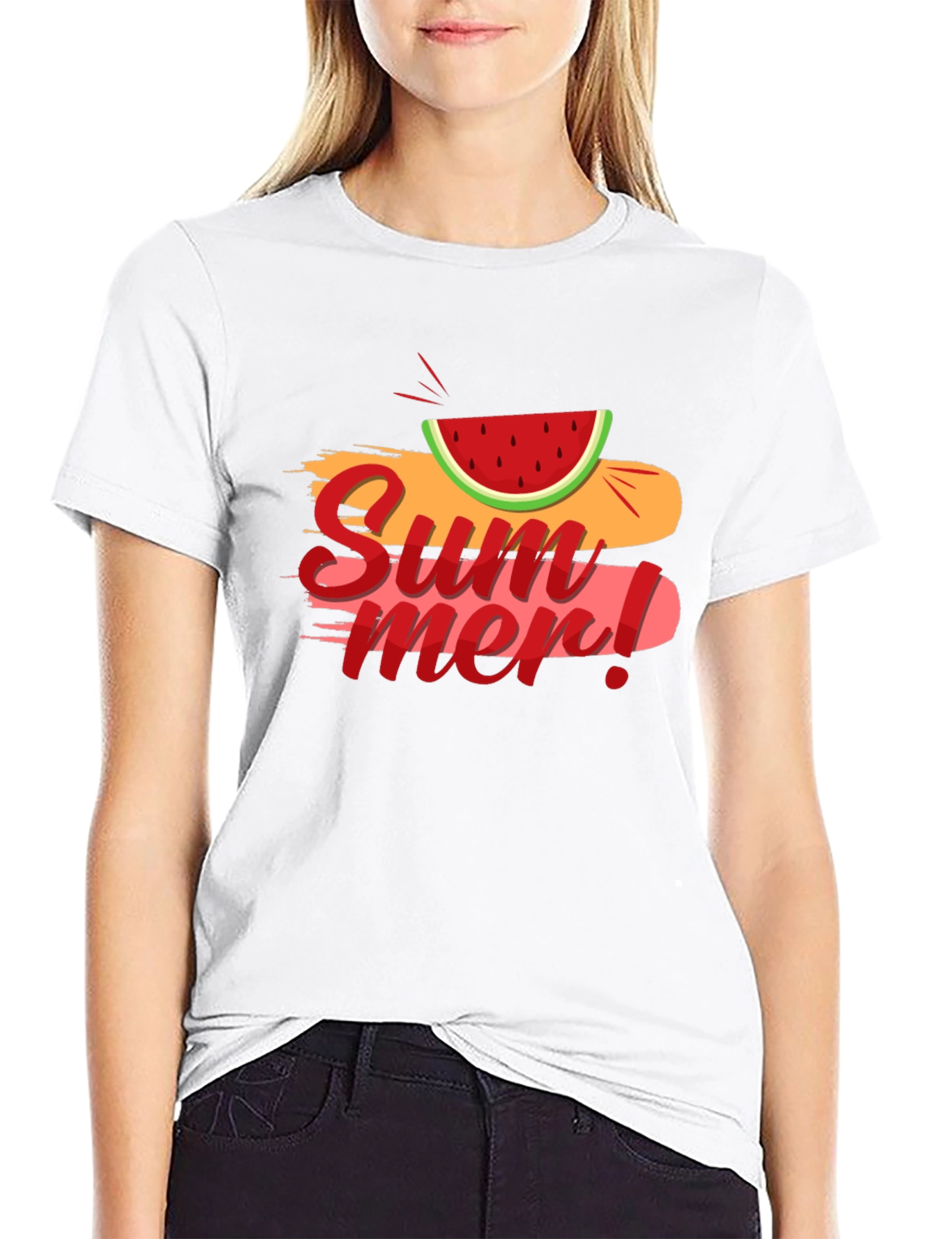 Summer Watermelon Graphic Black T-Shirt