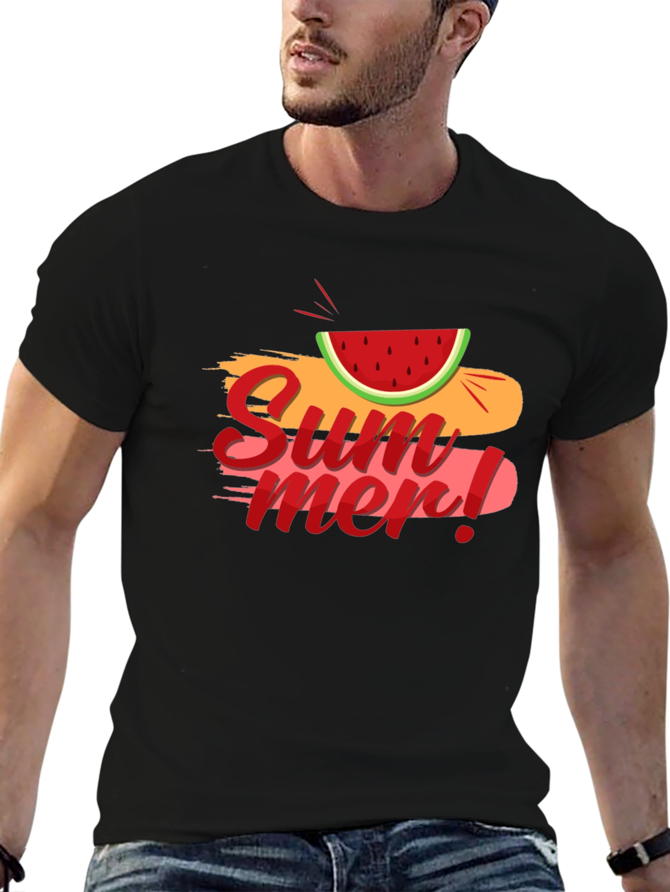Summer Watermelon Graphic Black T-Shirt