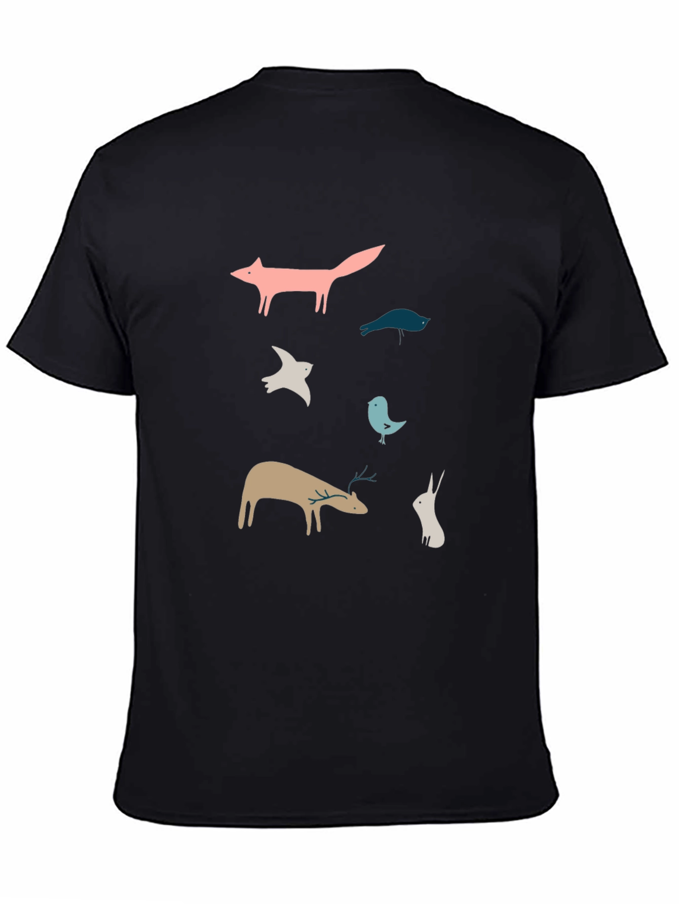Whimsical Animal Print Black T-Shirt