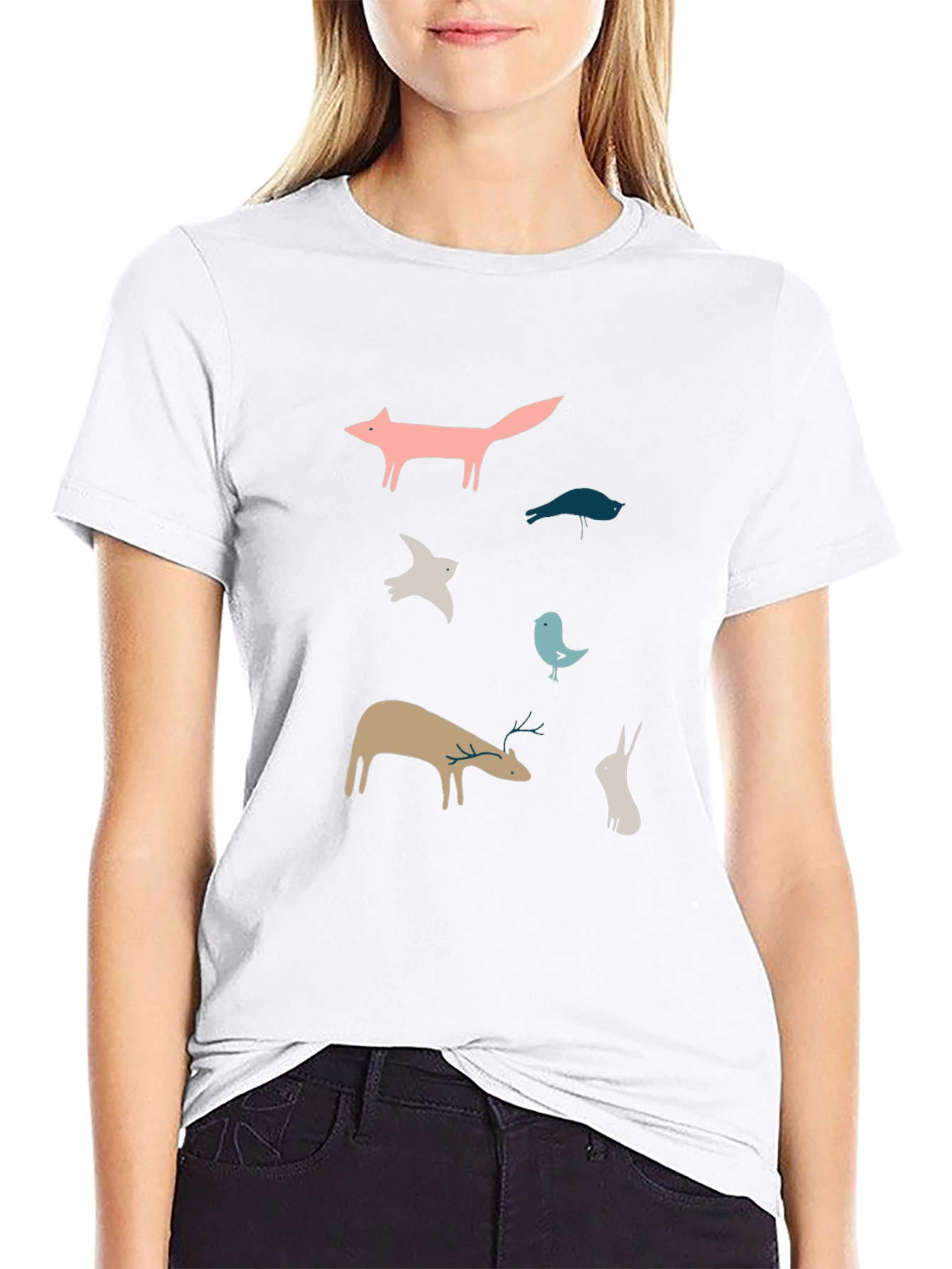 Whimsical Animal Print Black T-Shirt