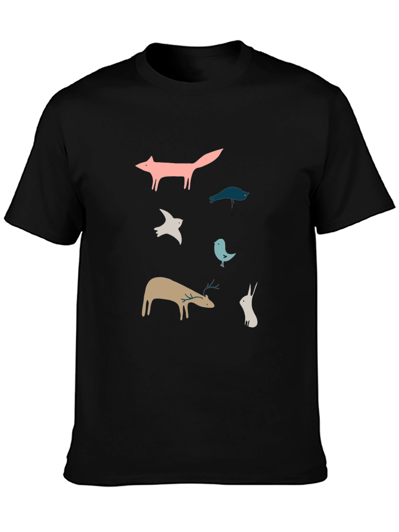 Whimsical Animal Print Black T-Shirt