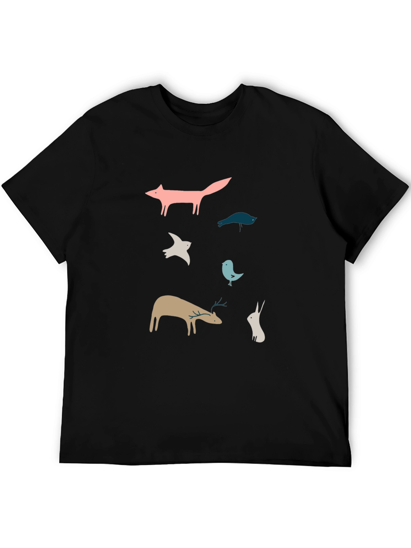 Whimsical Animal Print Black T-Shirt