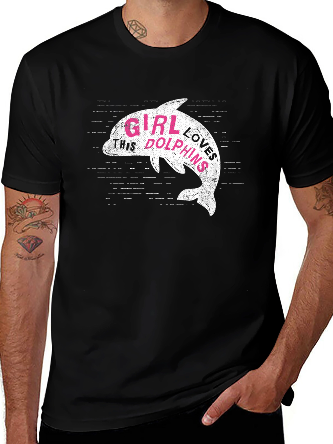 Girl Loves Dolphins T-Shirt - Black Graphic Tee