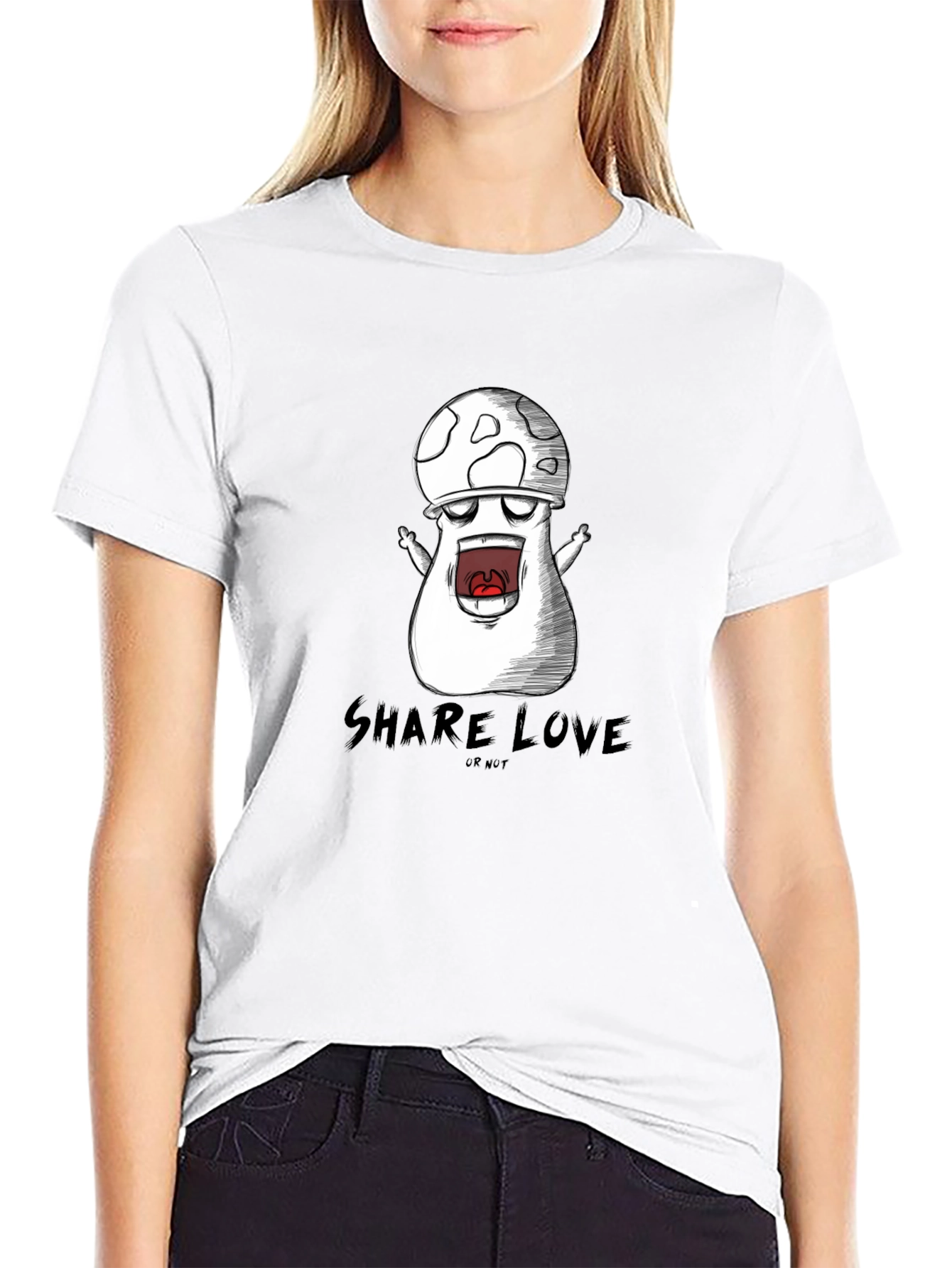 Mushroom Cartoon Graphic Black T-Shirt