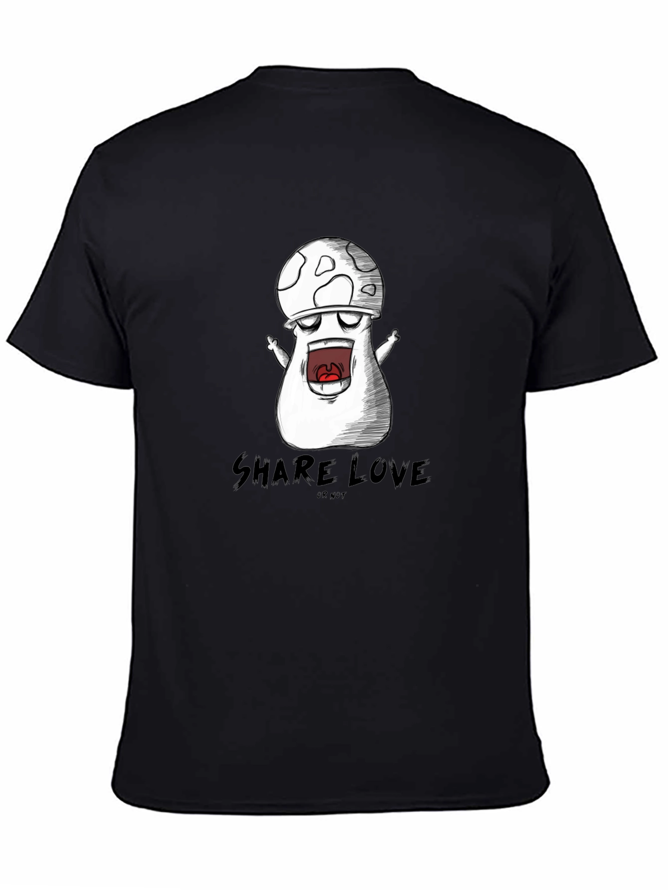 Mushroom Cartoon Graphic Black T-Shirt