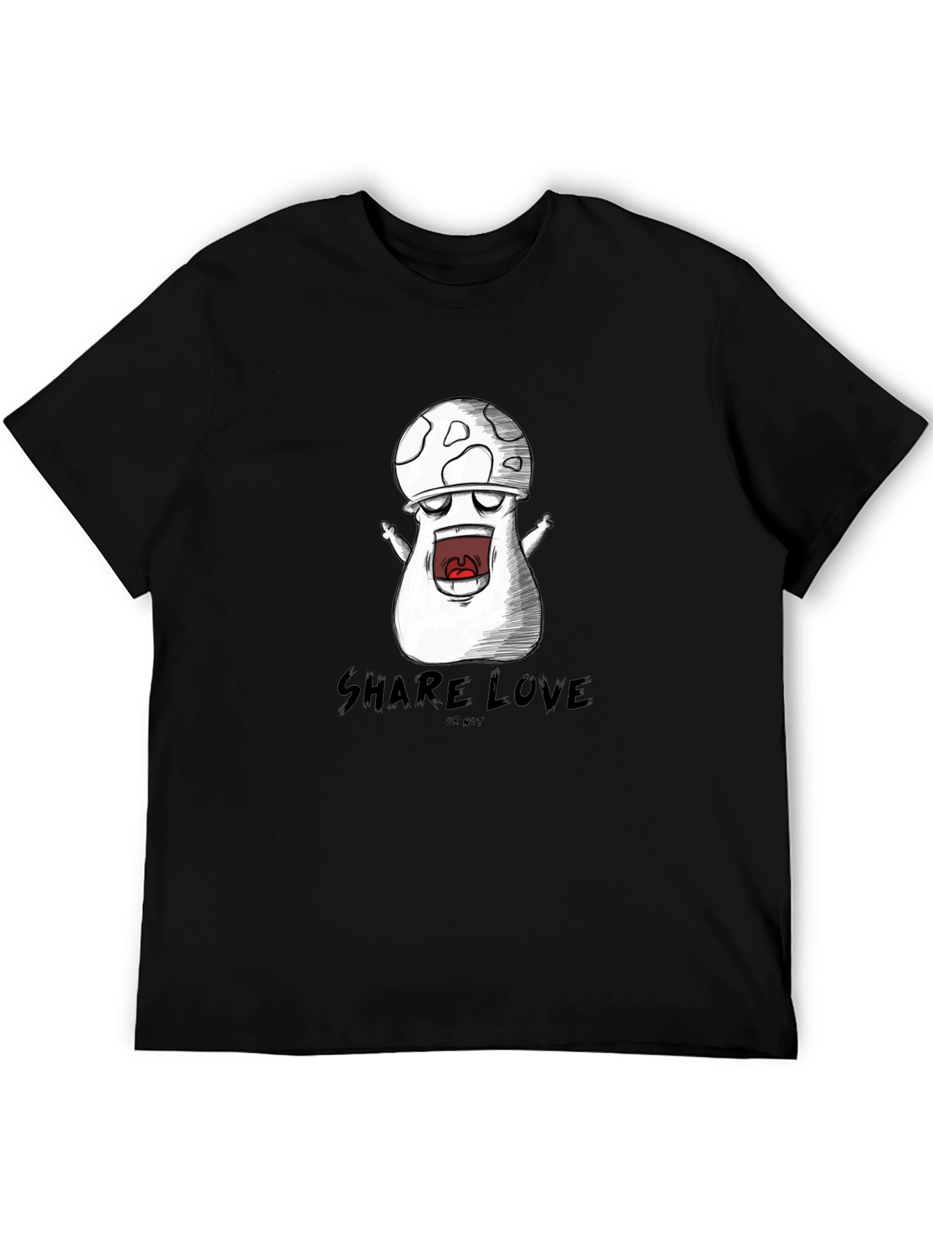 Mushroom Cartoon Graphic Black T-Shirt