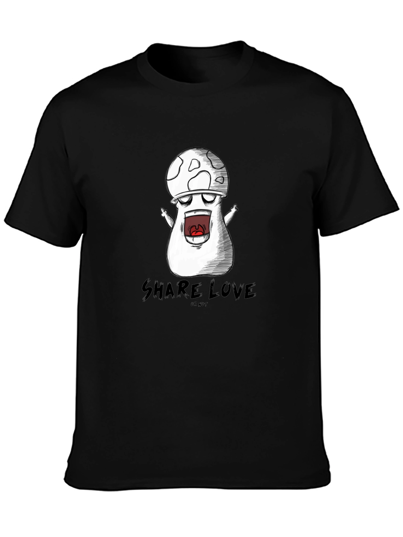 Mushroom Cartoon Graphic Black T-Shirt