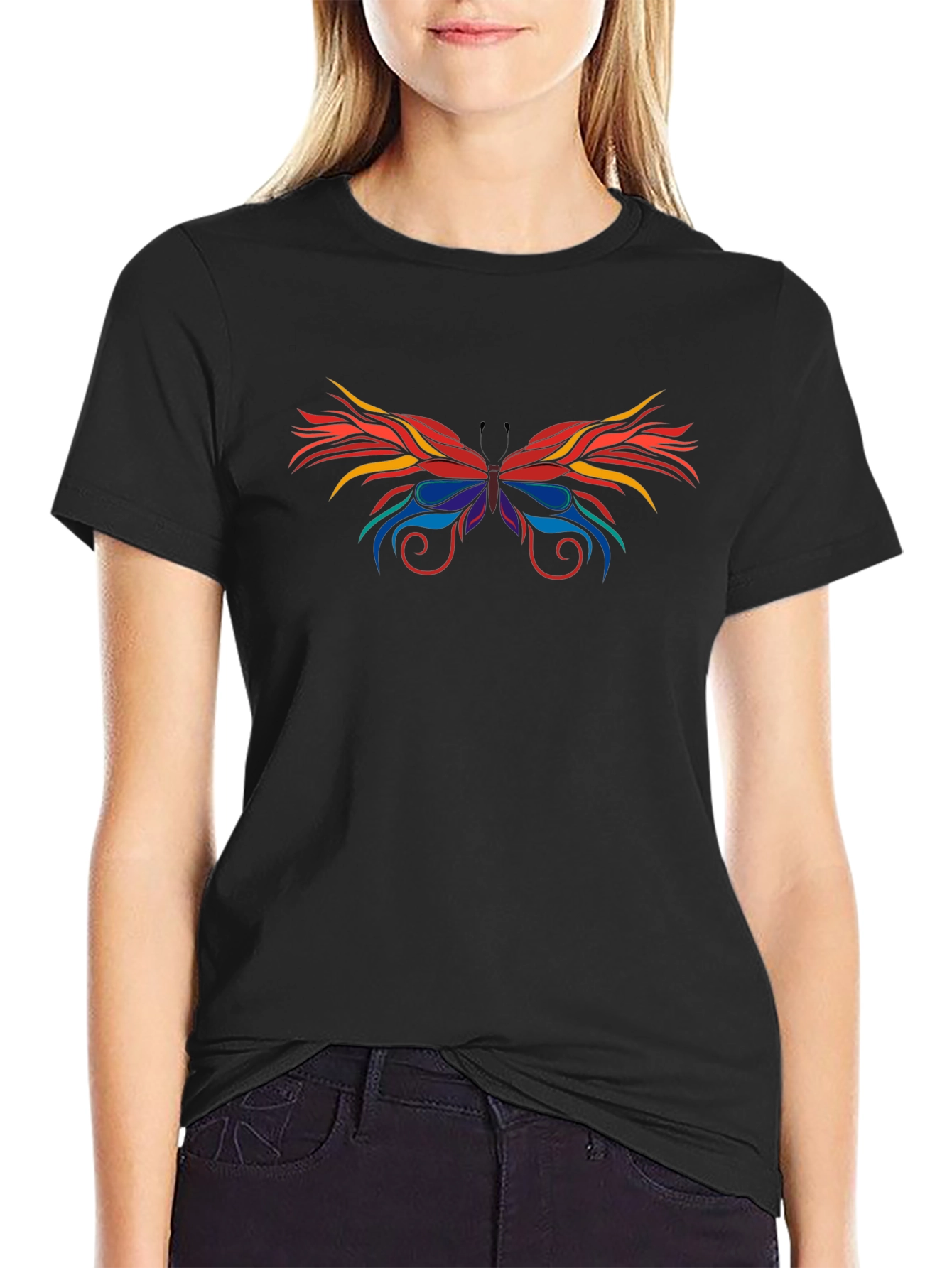 Abstract Butterfly Graphic Black T-Shirt