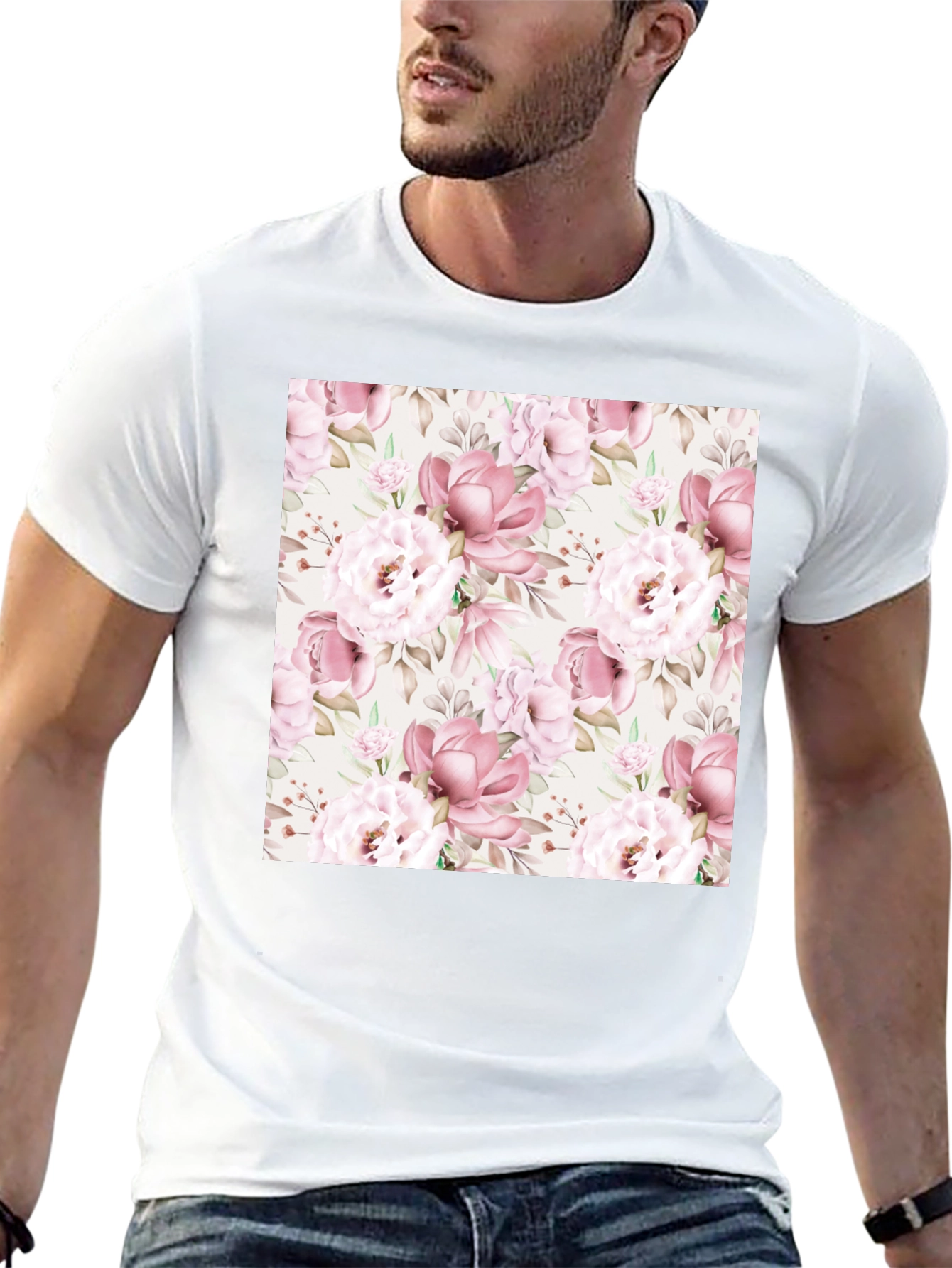 Floral Pattern Black T-Shirt for Men