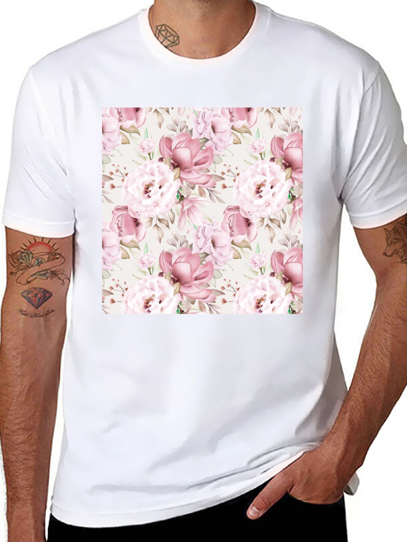 Floral Pattern Black T-Shirt for Men