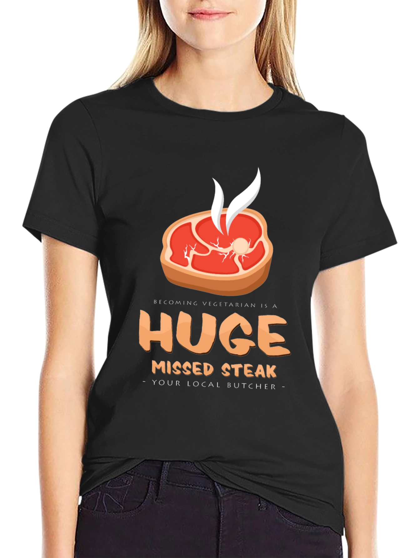 Huge Missed Steak T-Shirt - Butcher Humor